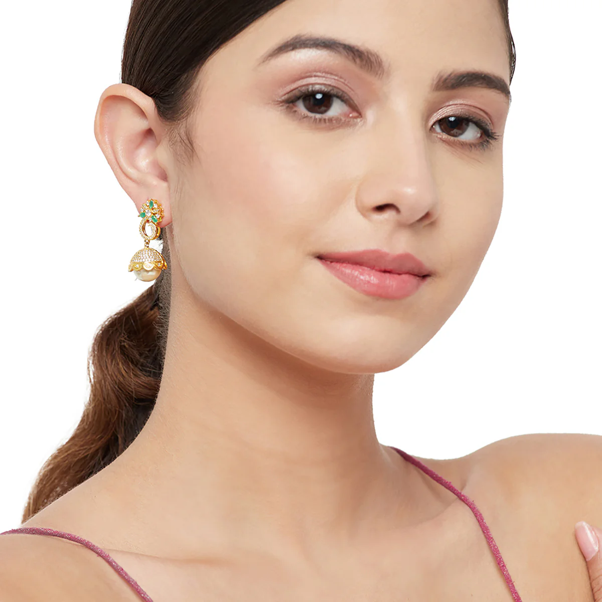 Pretty Jhumki Earrings with Gold Plating - Image 2