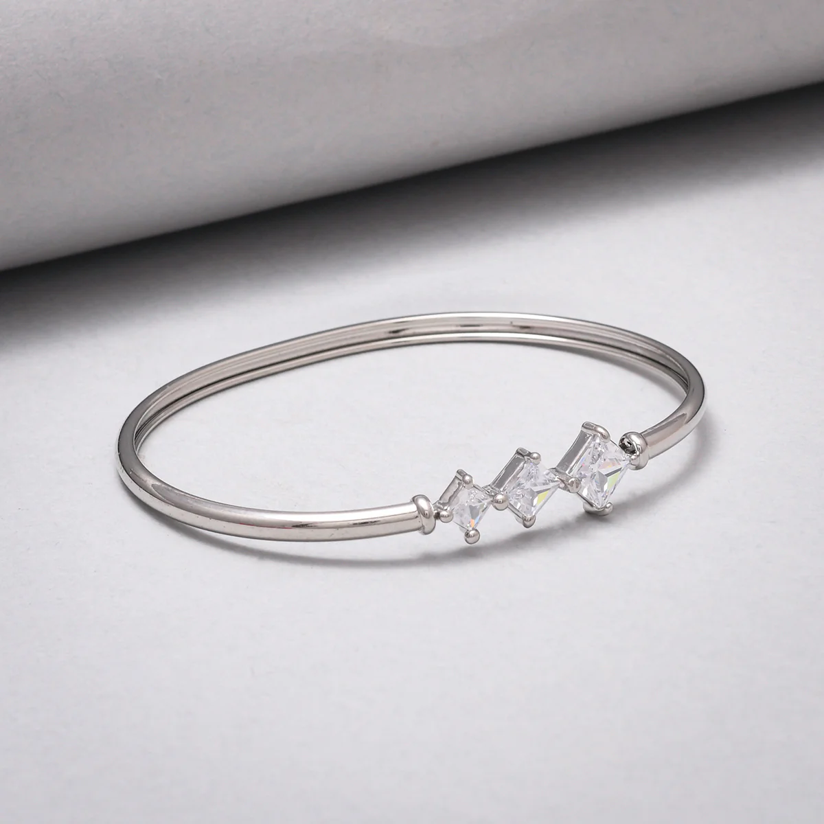 Princess Cut CZ Embellished Rhodium Plated Brass Bracelet