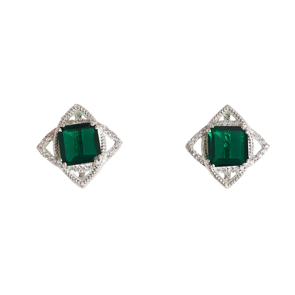 Princess Cut Emerald 925 Sterling Silver Pendant Set - Image 5