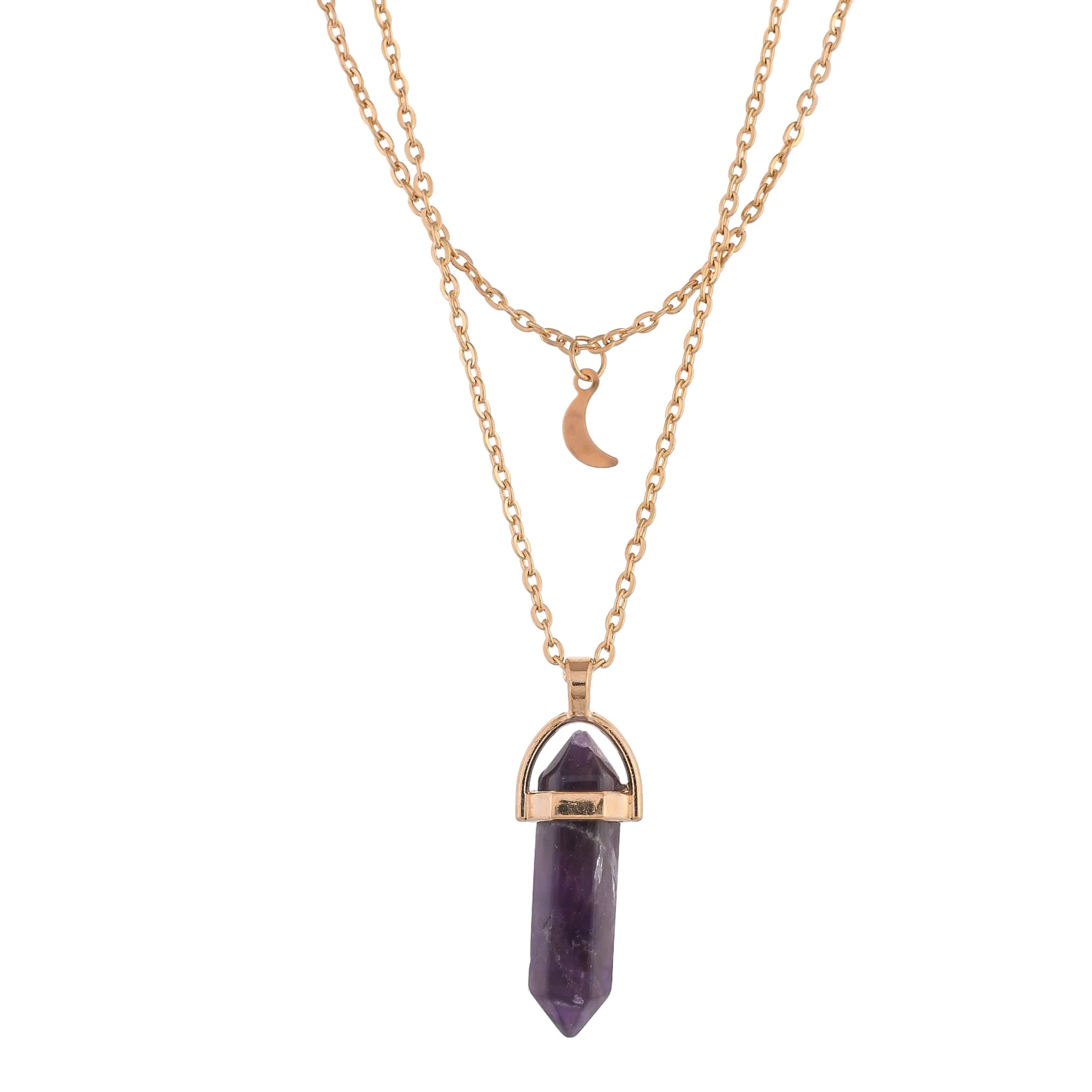 Purple Crystal And Moon Charm Gold-Plated Necklace - Image 6