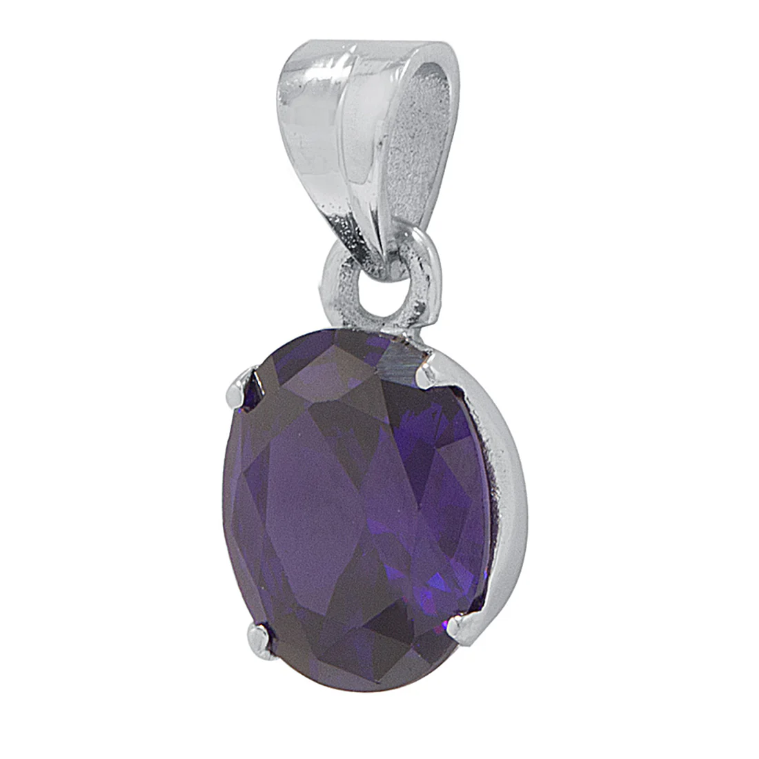 Purple stone decked Silver-tone pendant without chain - Image 2
