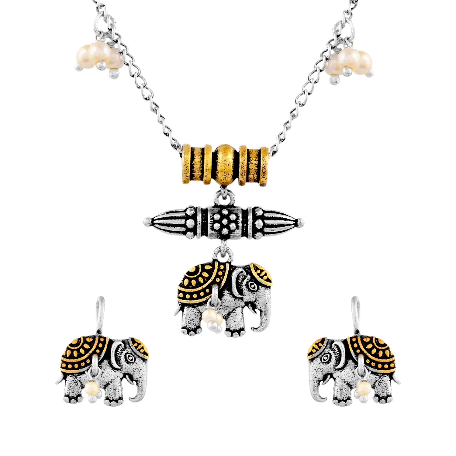 Qasbah Gajraj Oxidised Two Tone Necklace Set - Image 4