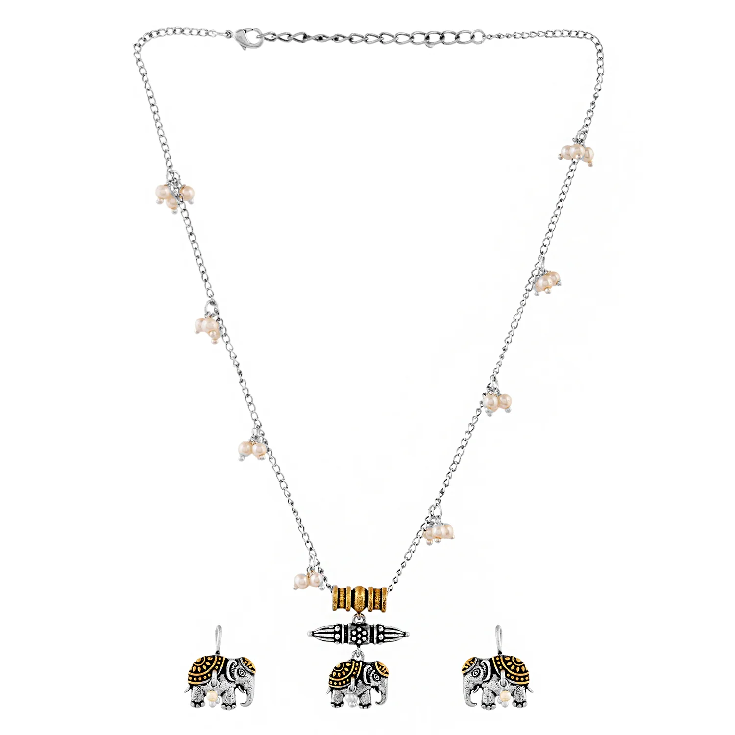 Qasbah Gajraj Oxidised Two Tone Necklace Set - Image 5