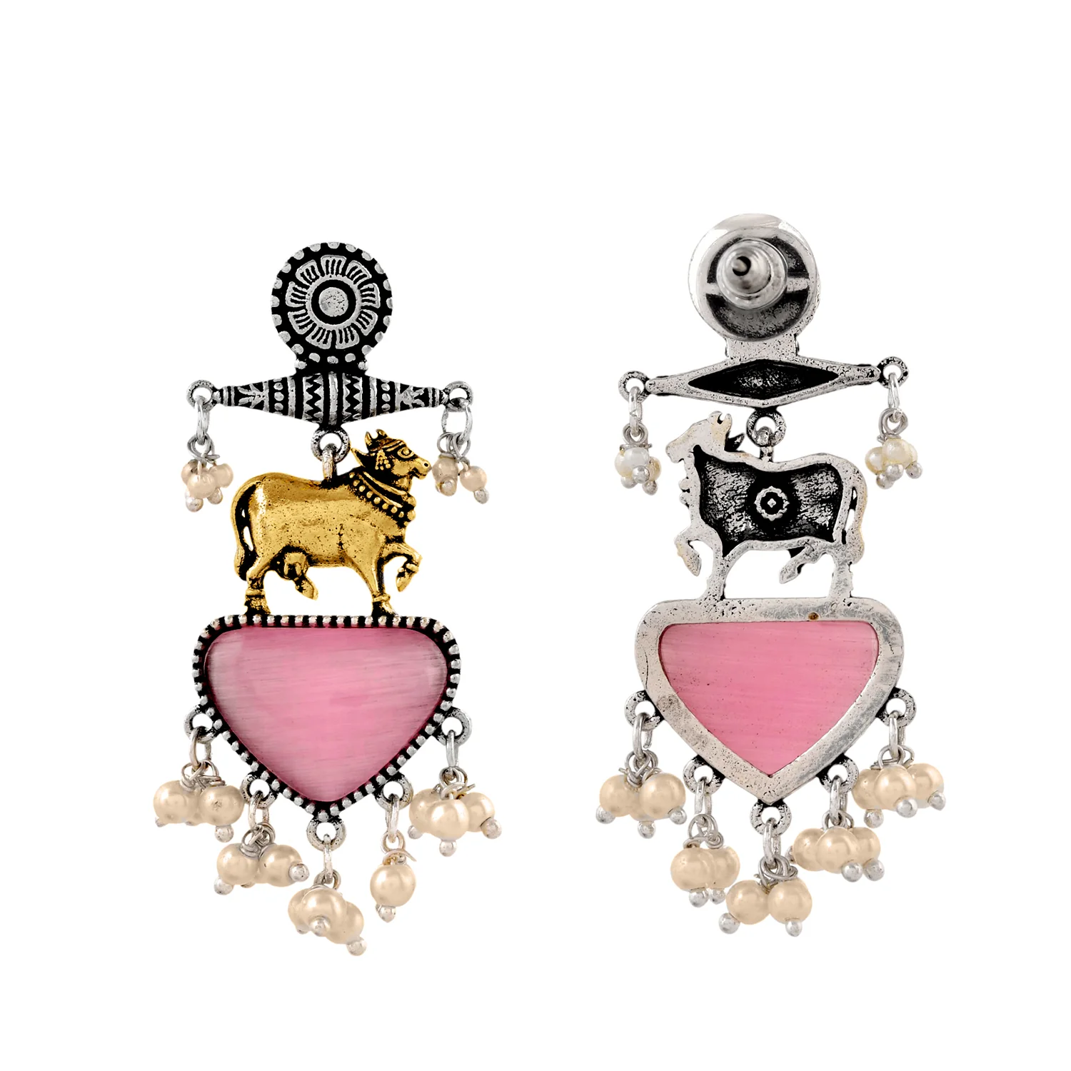 Qasbah Gaumata Oxidised Two Tone Dangler Earrings - Image 5
