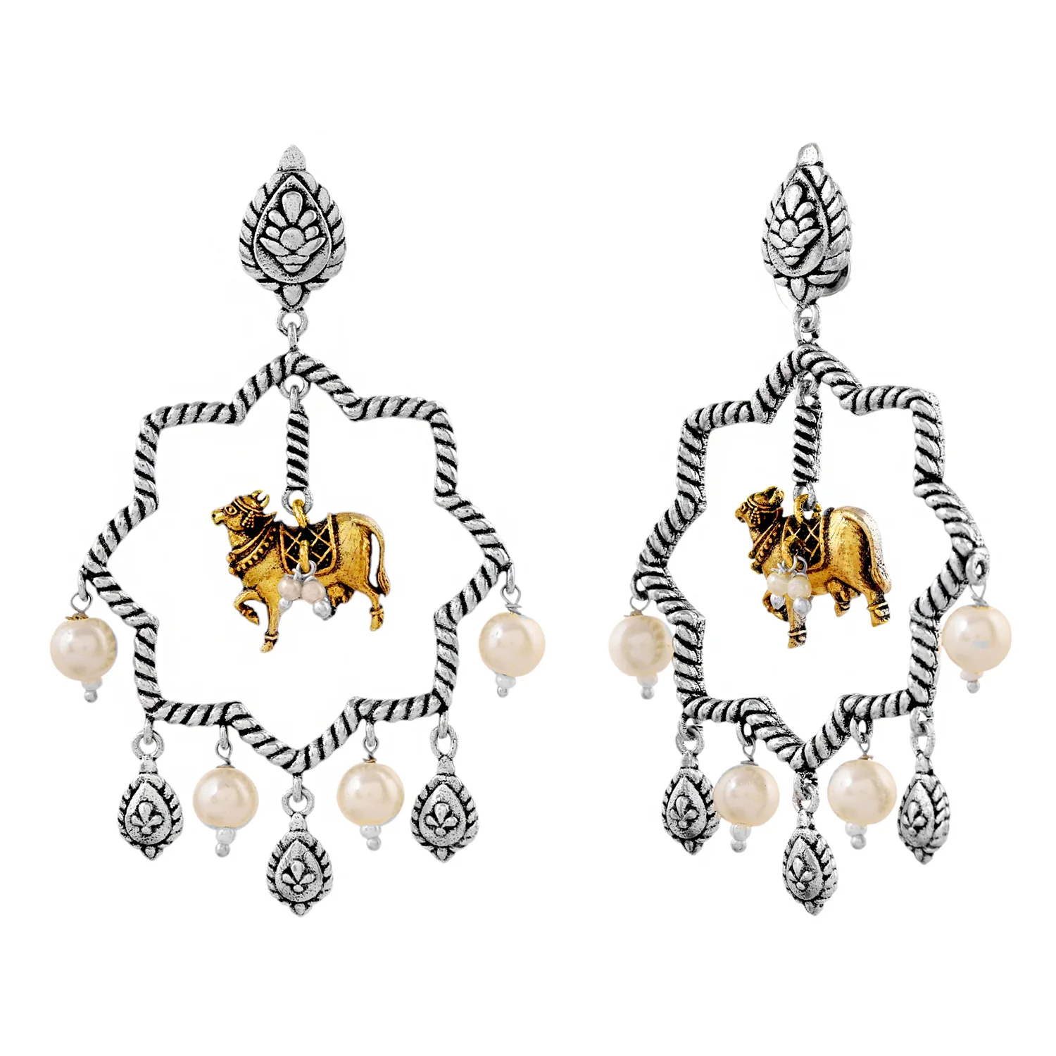 Qasbah Gaumata Oxidised Two Tone Stud Earrings - Image 4