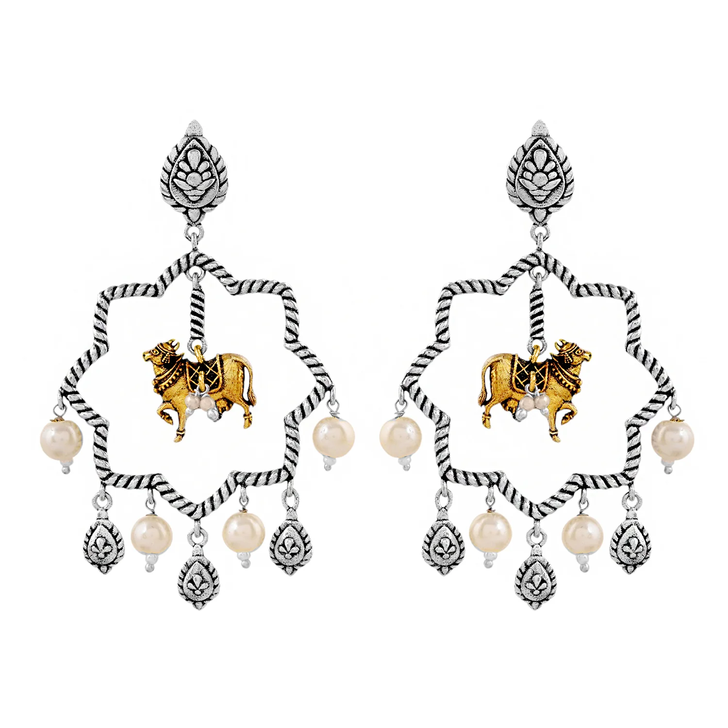 Qasbah Gaumata Oxidised Two Tone Stud Earrings - Image 5