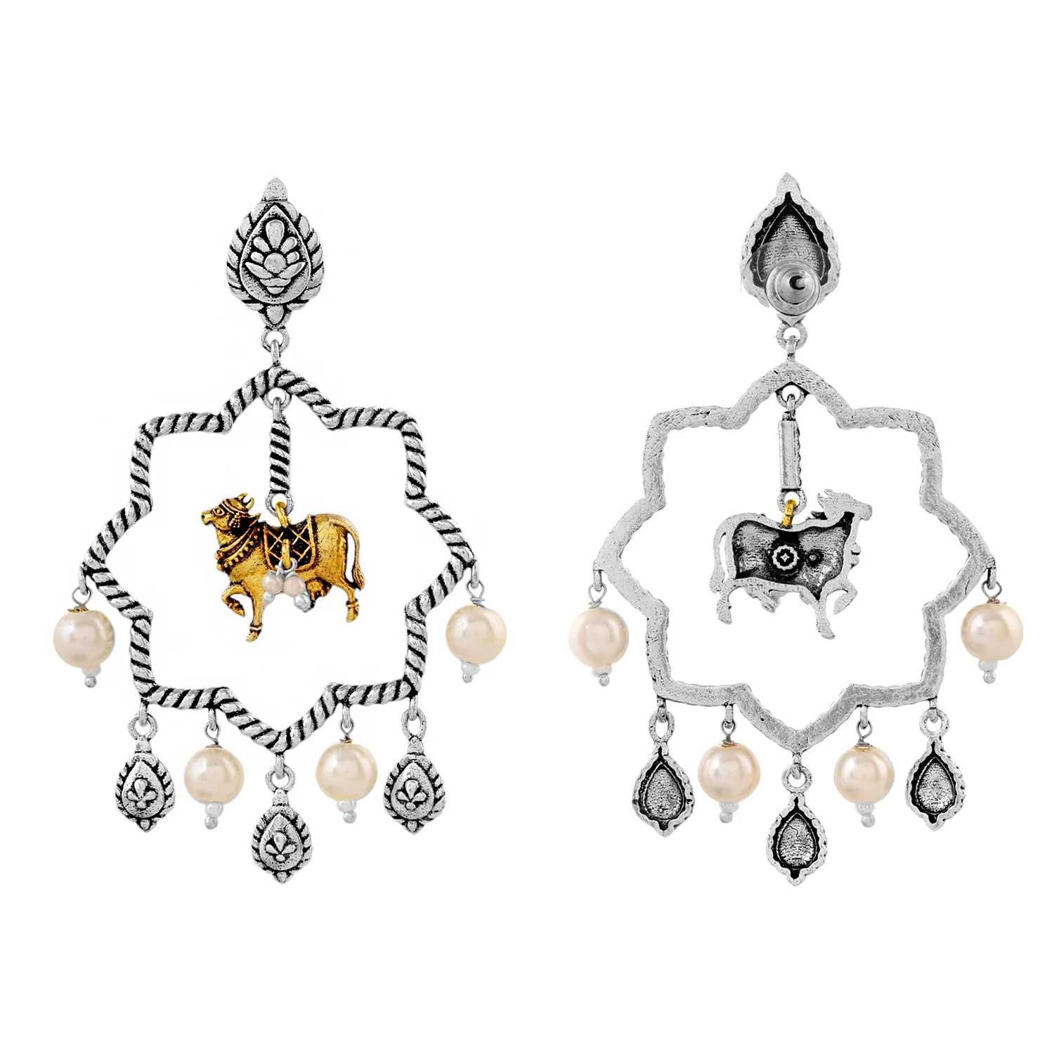 Qasbah Gaumata Oxidised Two Tone Stud Earrings - Image 6
