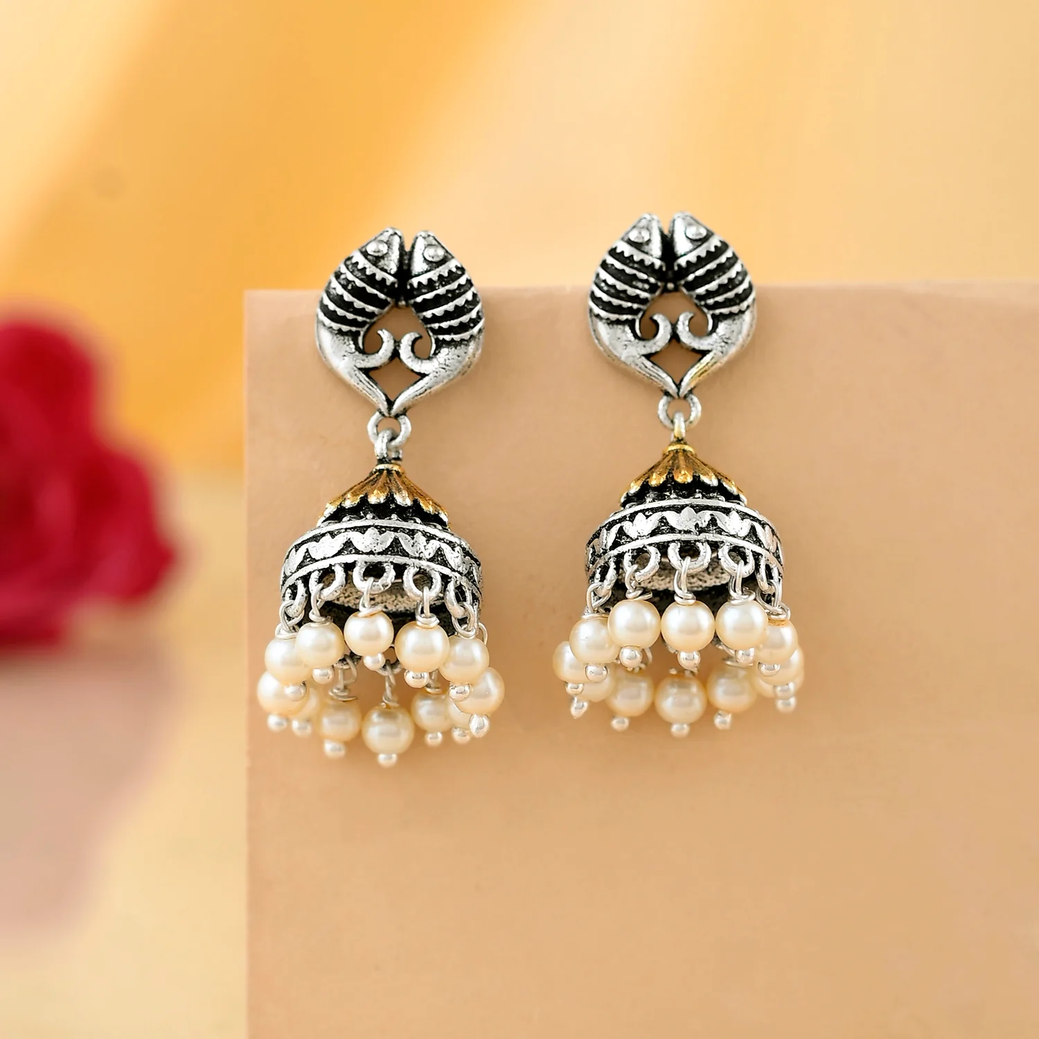 Qasbah Mahi Oxidised Two Tone Jhumki