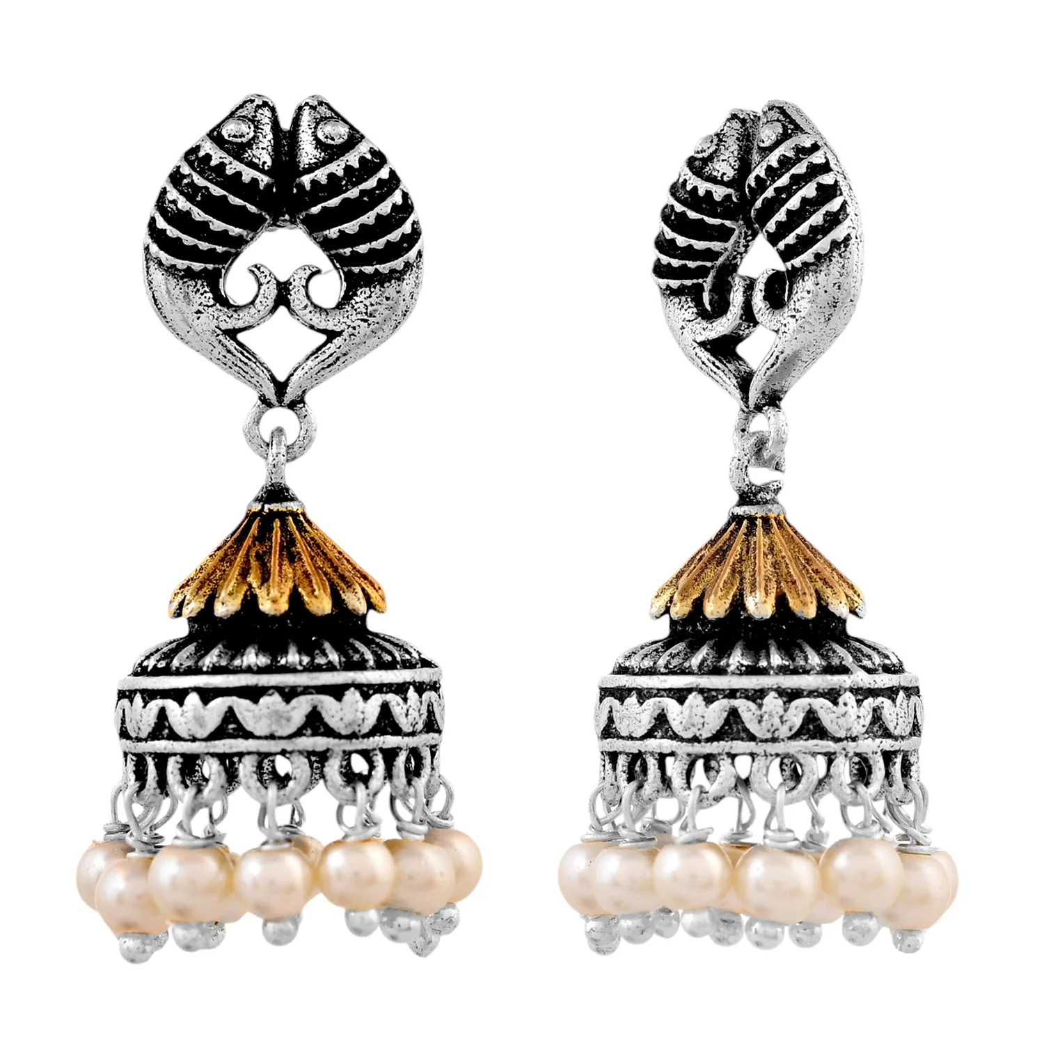 Qasbah Mahi Oxidised Two Tone Jhumki - Image 3