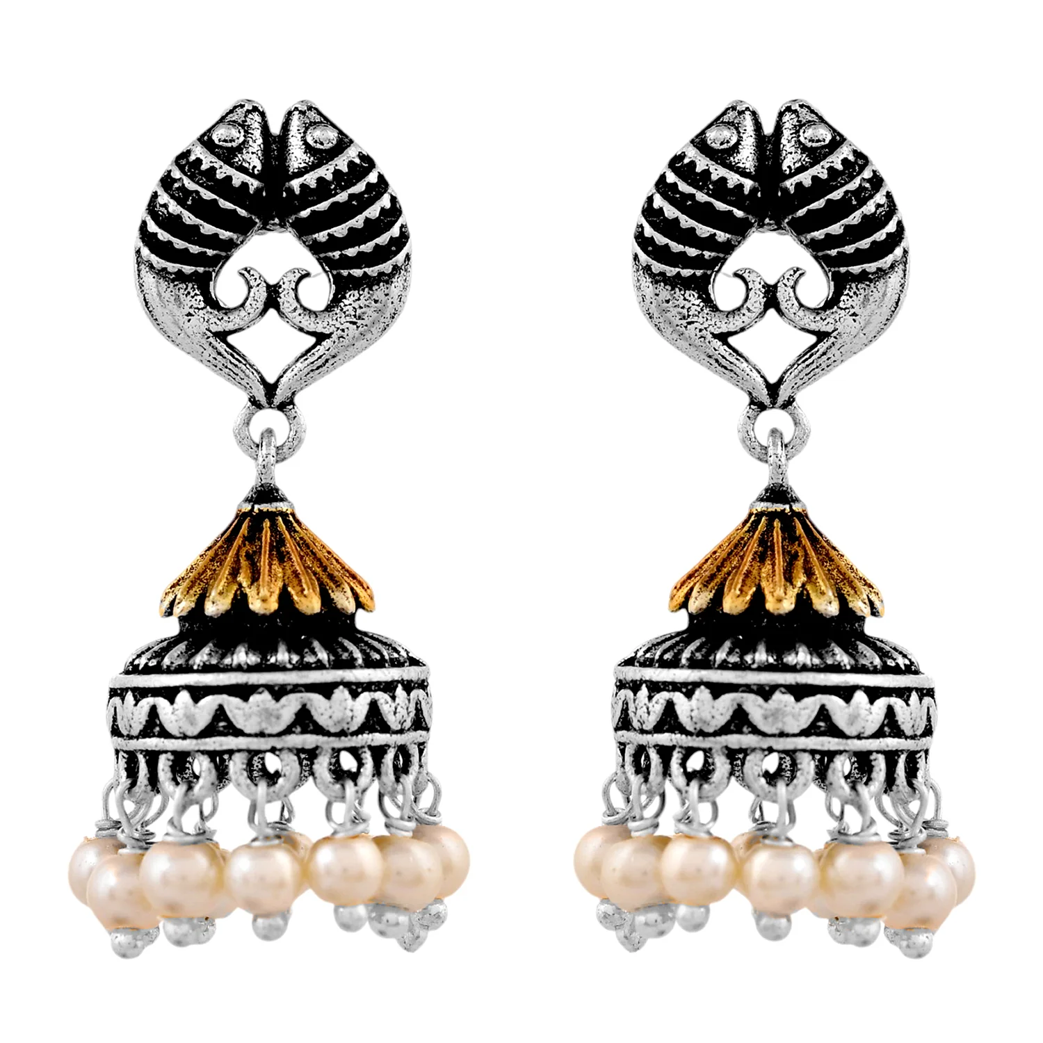 Qasbah Mahi Oxidised Two Tone Jhumki - Image 4