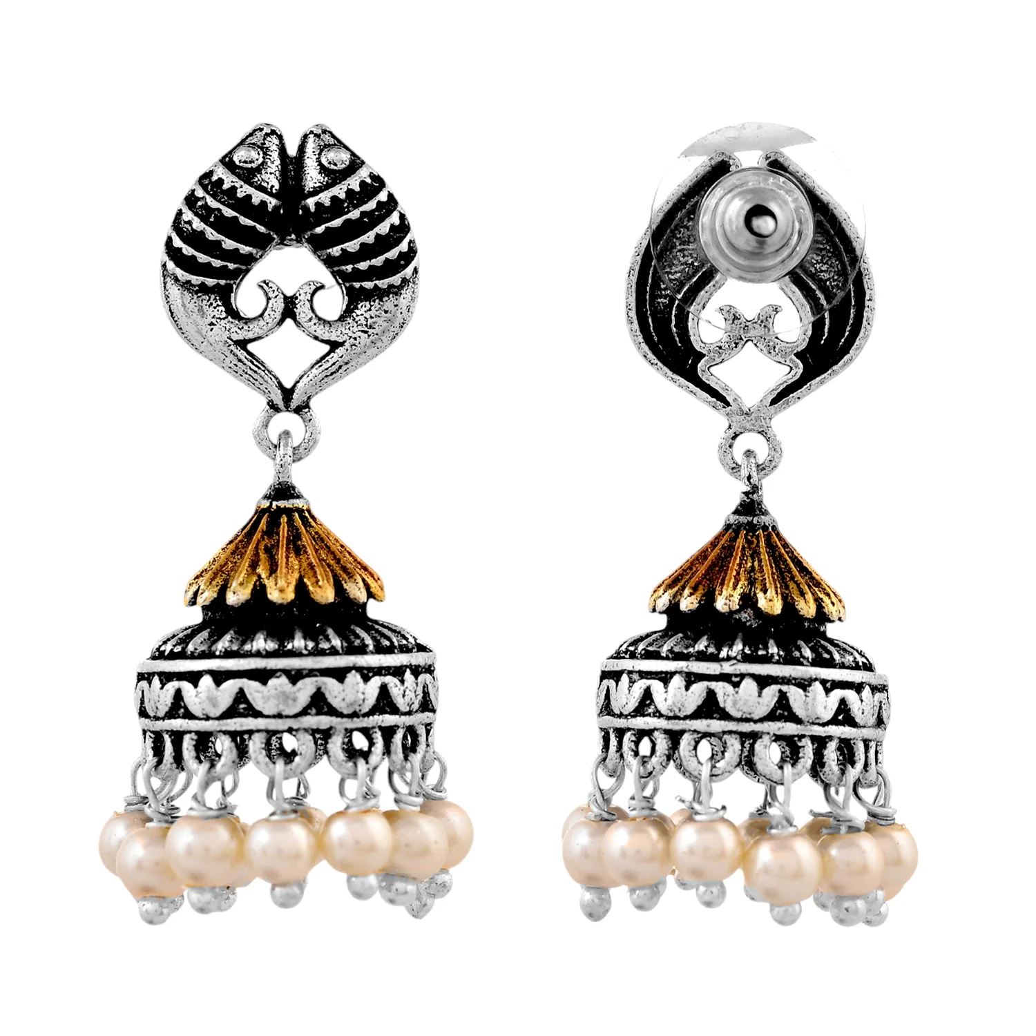 Qasbah Mahi Oxidised Two Tone Jhumki - Image 5