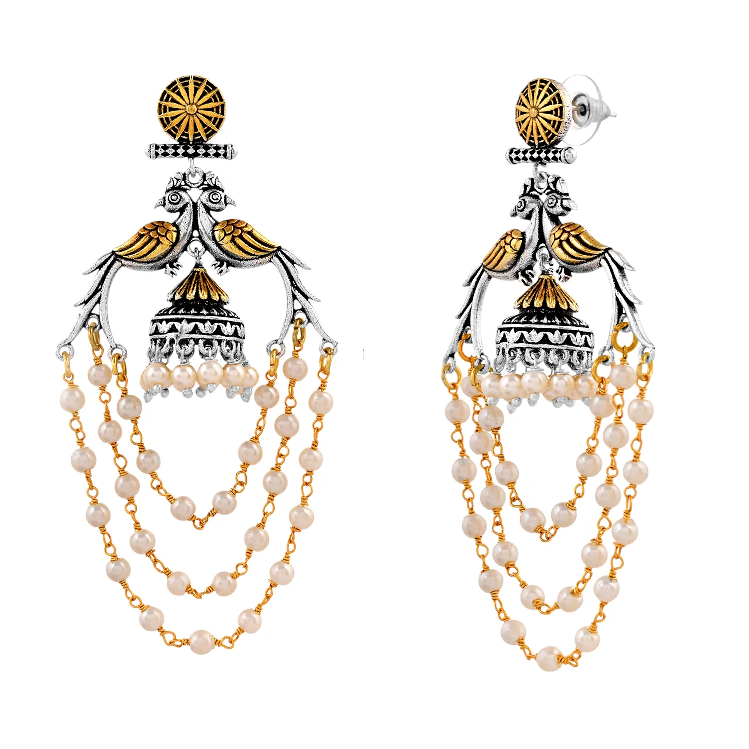 Qasbah Mayura Oxidised Two Tone Dangle Earrings - Image 3