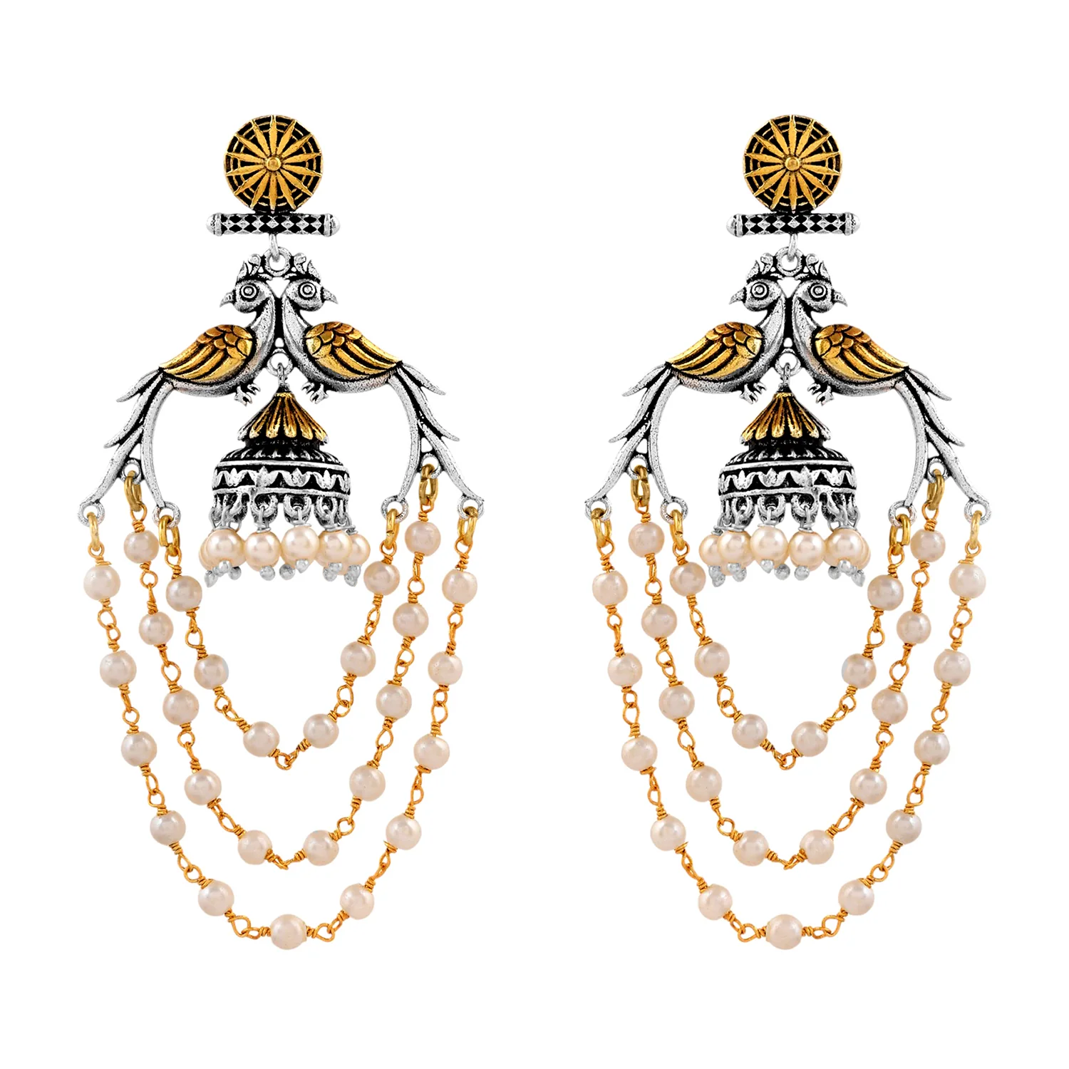 Qasbah Mayura Oxidised Two Tone Dangle Earrings - Image 4