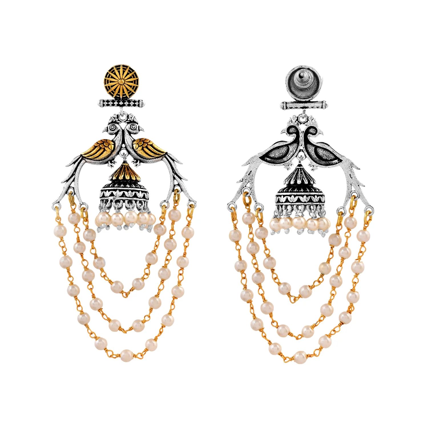 Qasbah Mayura Oxidised Two Tone Dangle Earrings - Image 5
