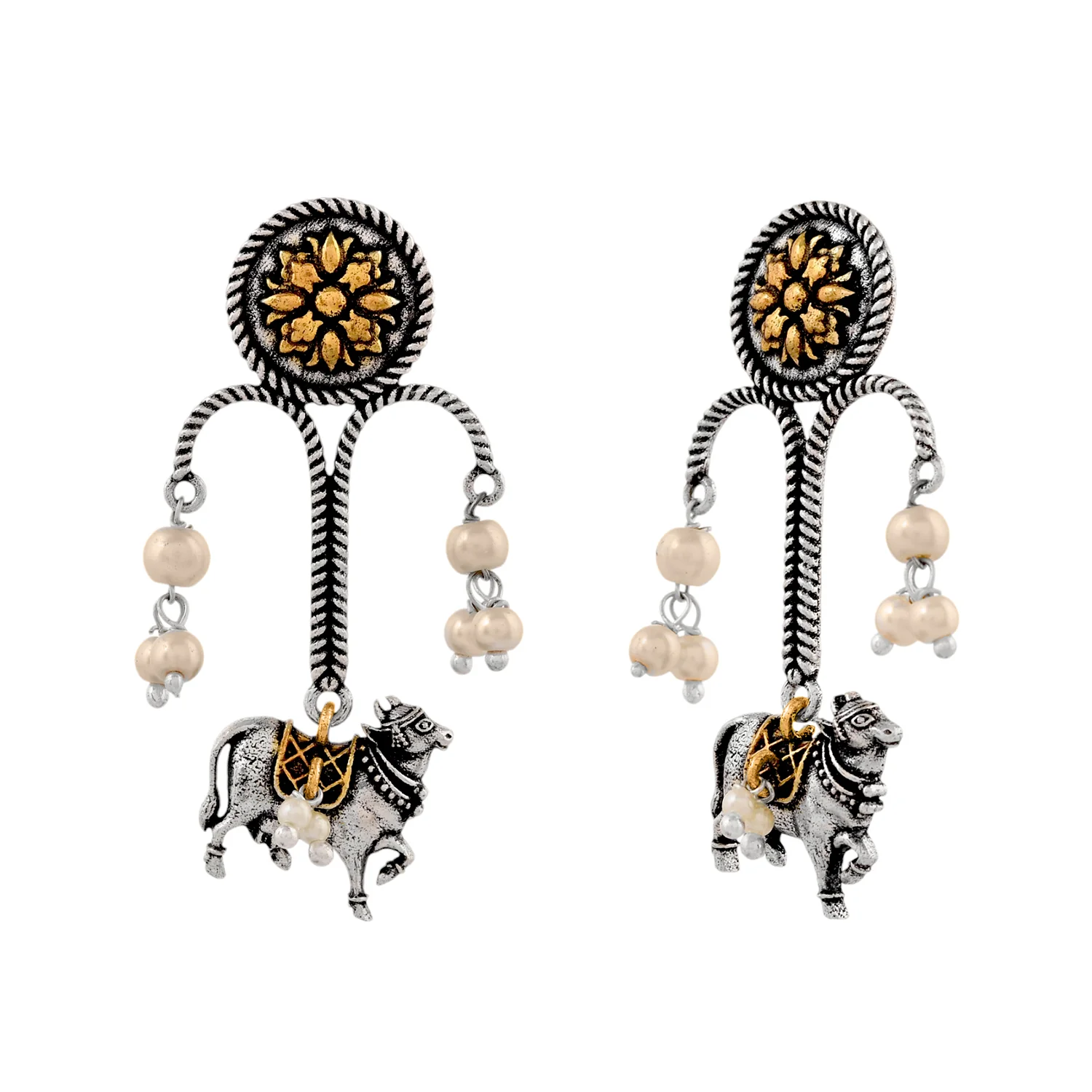 Qasbah Nandi Oxidised Two Tone Dangle Earrings - Image 3