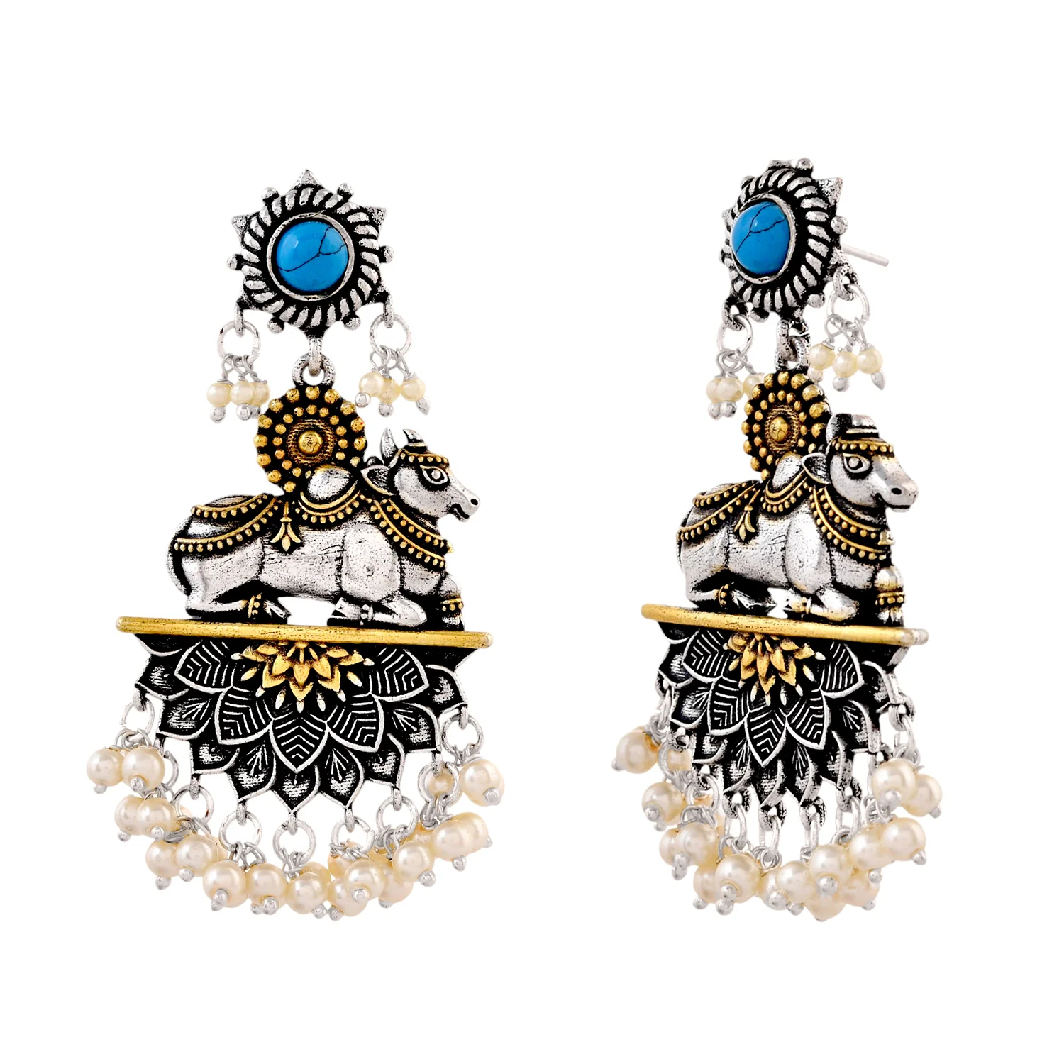 Qasbah Nandi Oxidised Two Tone Dangler Earrings - Image 4