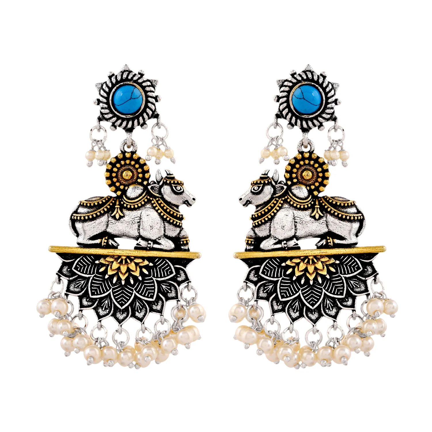 Qasbah Nandi Oxidised Two Tone Dangler Earrings - Image 5