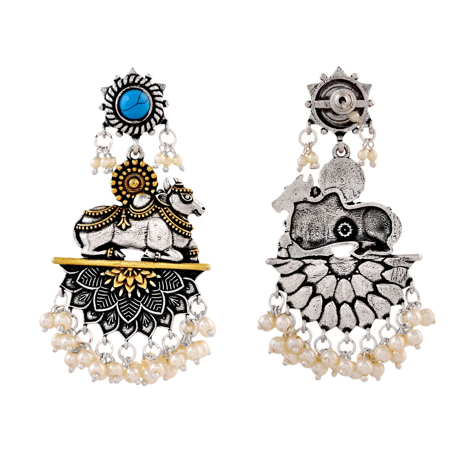 Qasbah Nandi Oxidised Two Tone Dangler Earrings - Image 6