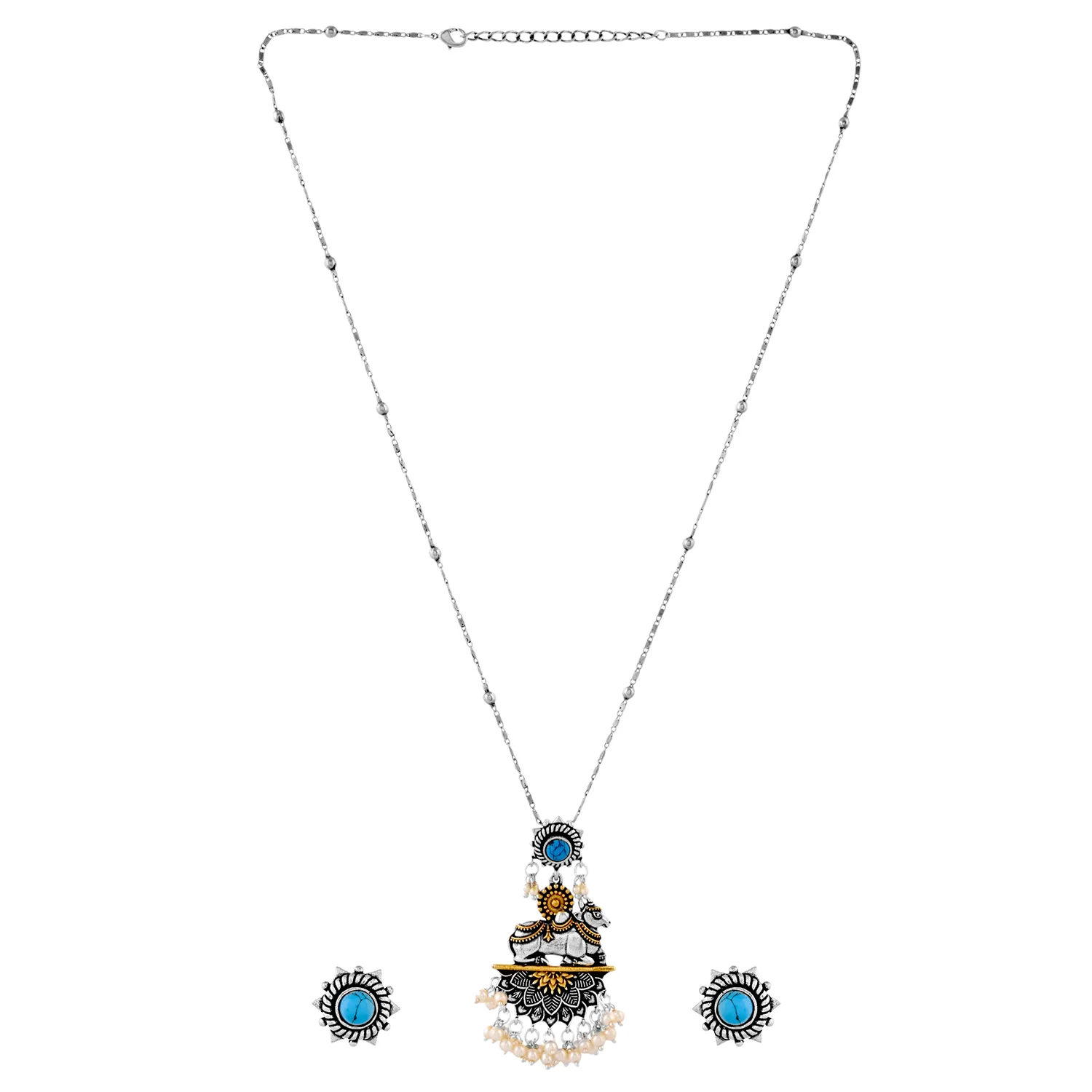 Qasbah Nandi Oxidised Two Tone Pendant Set - Image 4
