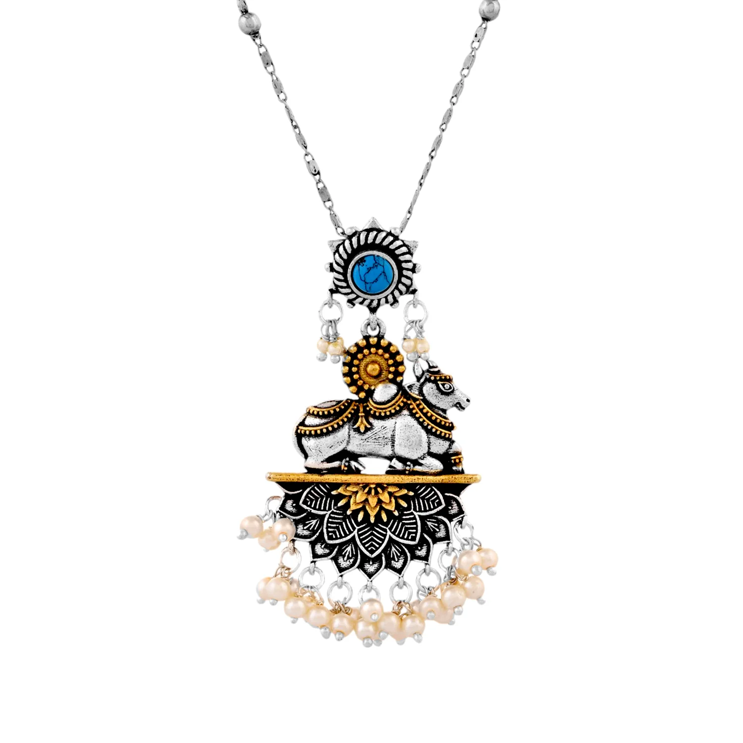 Qasbah Nandi Oxidised Two Tone Pendant Set - Image 5