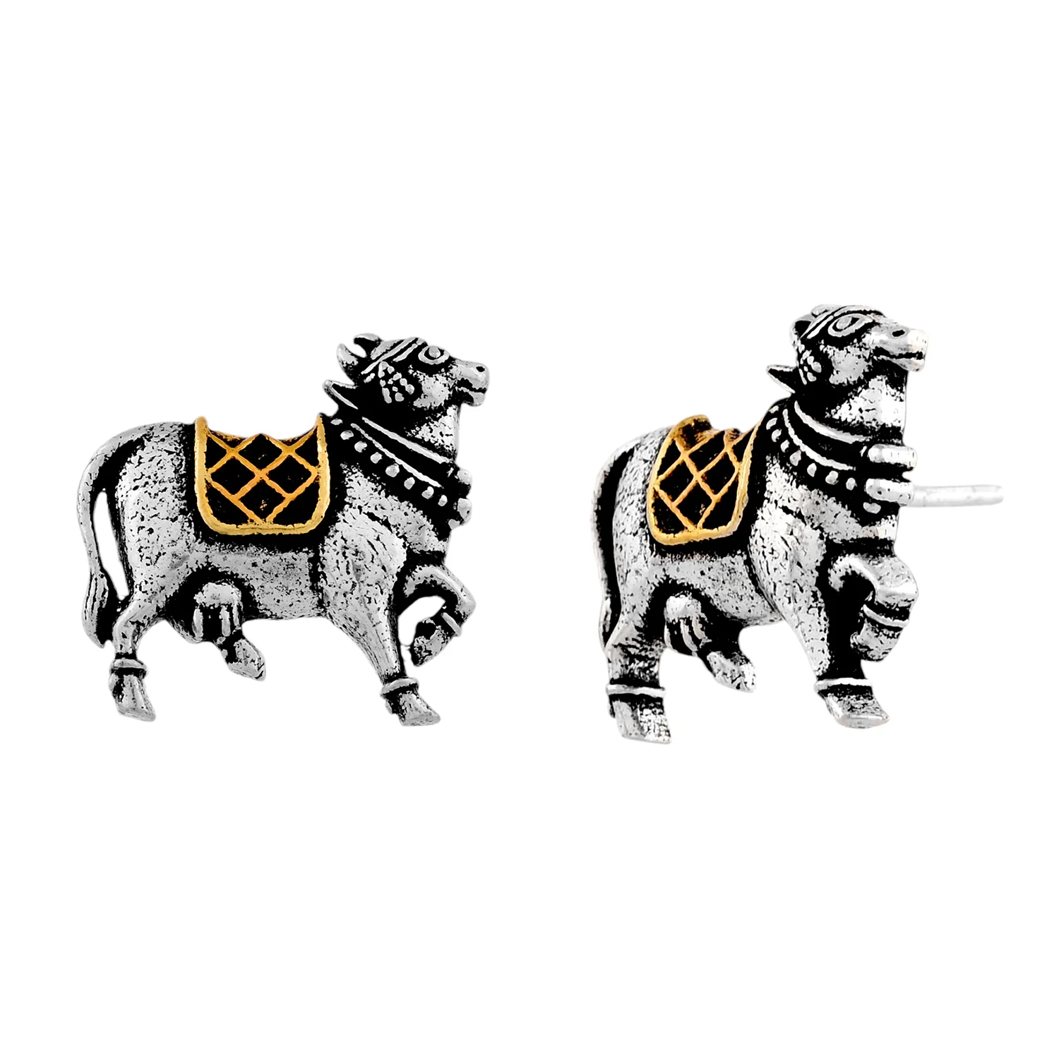 Qasbah Nandi Oxidised Two Tone Stud Earrings - Image 3