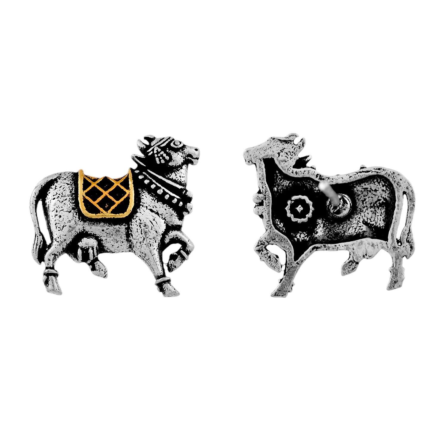 Qasbah Nandi Oxidised Two Tone Stud Earrings - Image 5