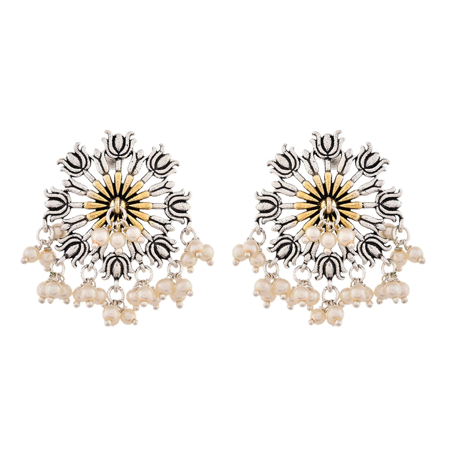 Qasbah Padma Oxidised Two Tone Earring - Image 3