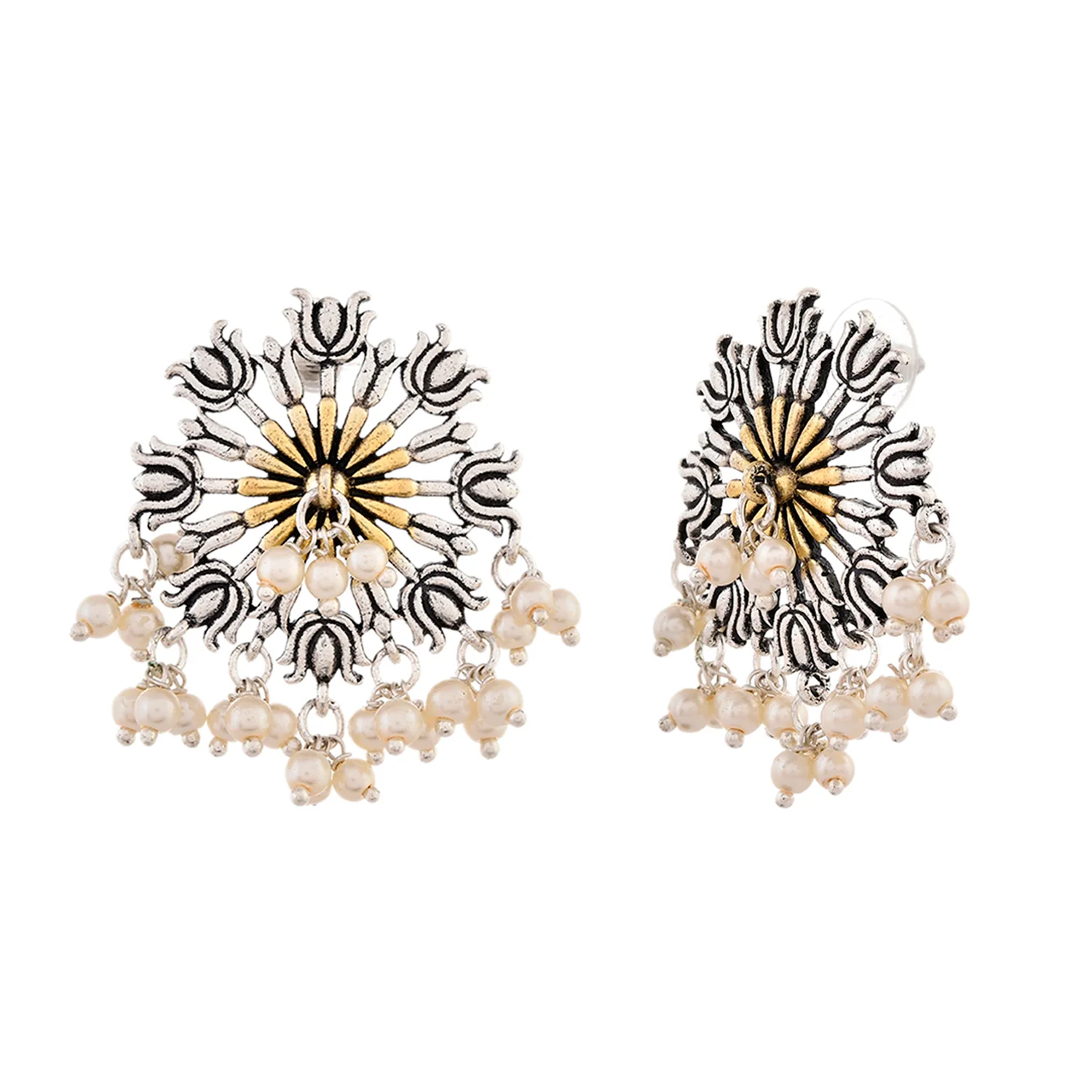 Qasbah Padma Oxidised Two Tone Earring - Image 4