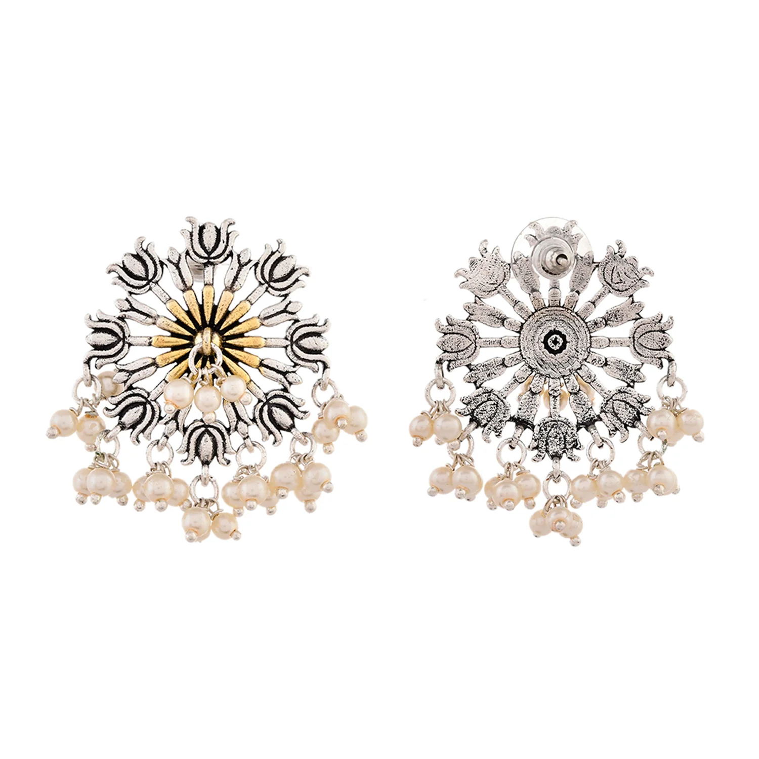 Qasbah Padma Oxidised Two Tone Earring - Image 5