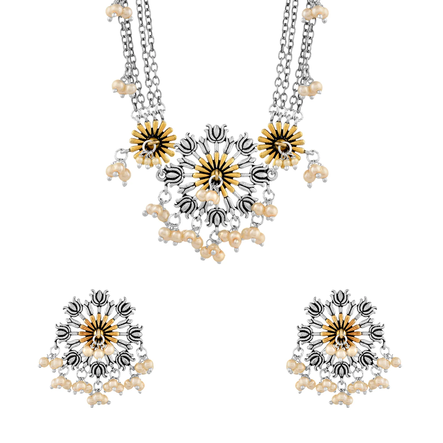 Qasbah Padma Oxidised Two Tone Necklace Set - Image 3