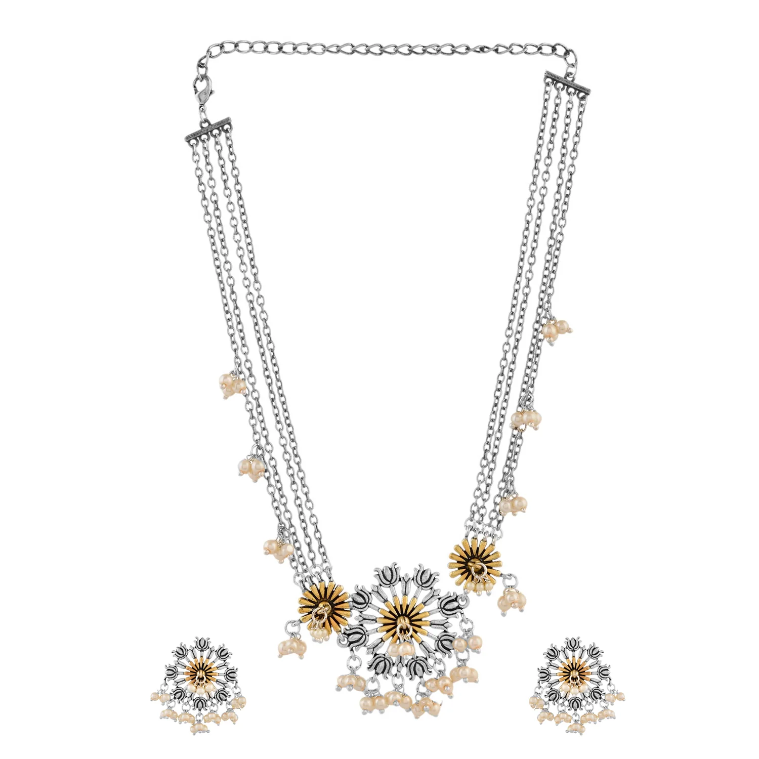 Qasbah Padma Oxidised Two Tone Necklace Set - Image 4
