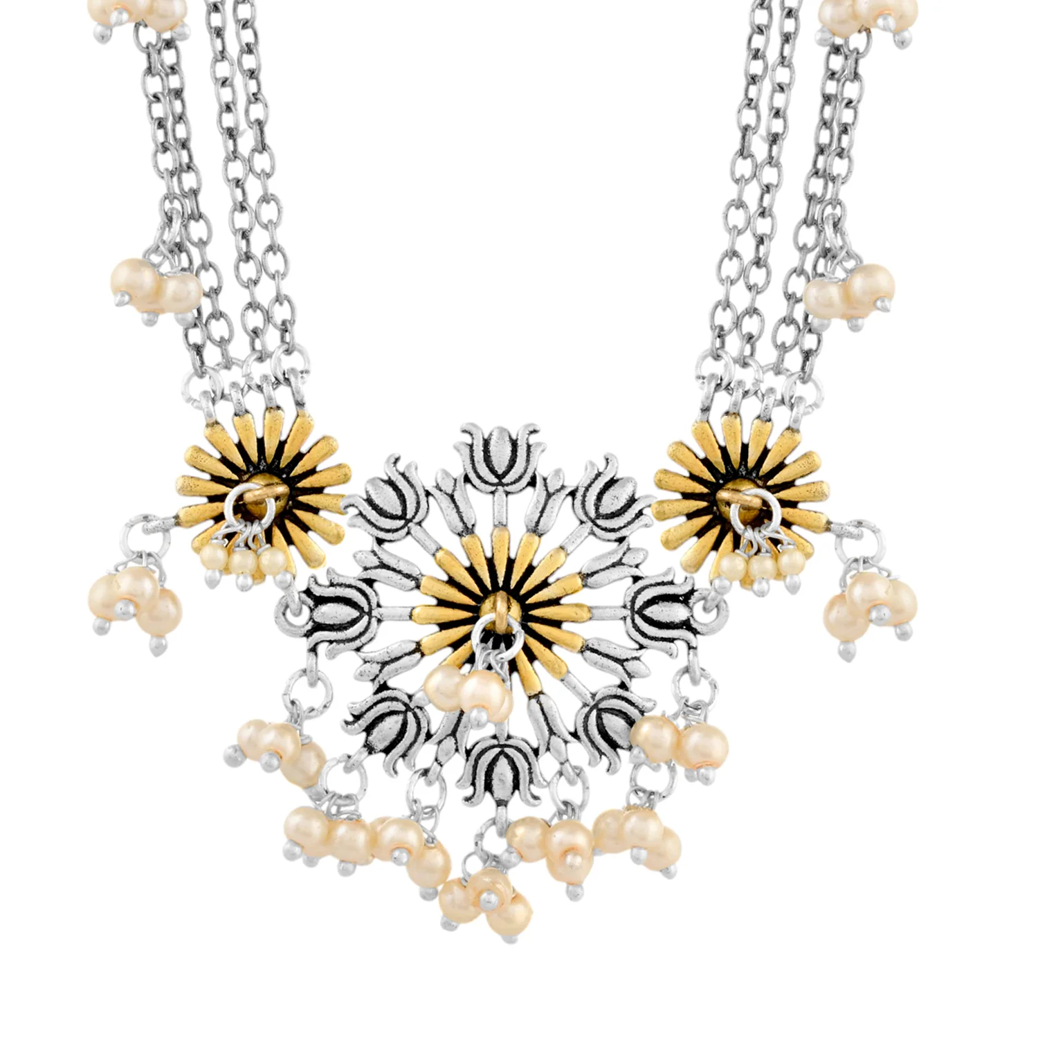 Qasbah Padma Oxidised Two Tone Necklace Set - Image 5