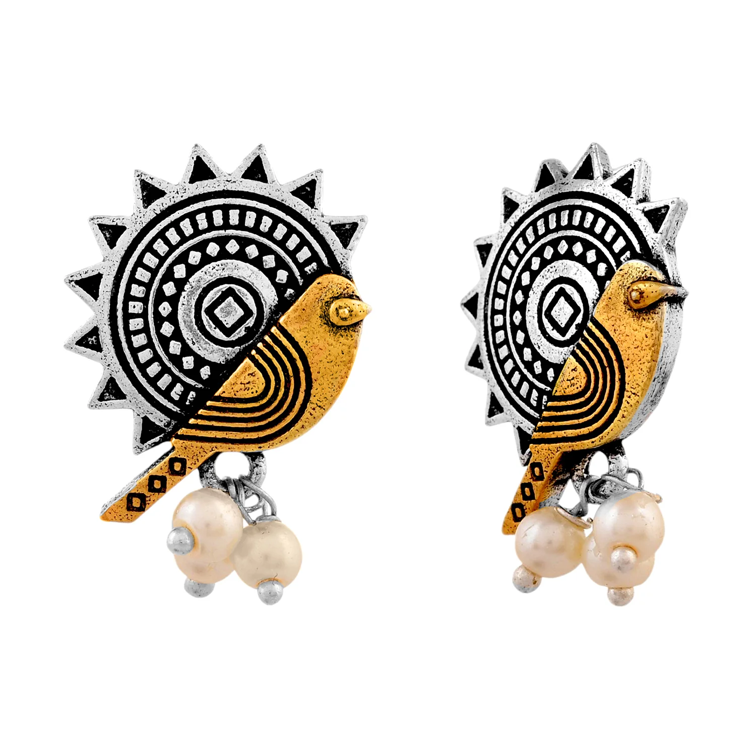 Qasbah Panchii Oxidised Two Tone Stud Earrings - Image 4