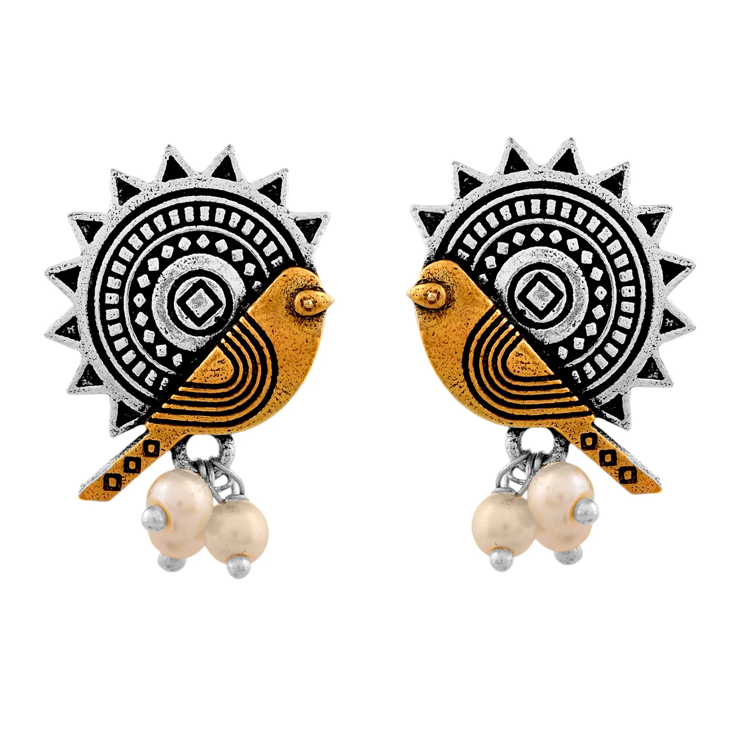 Qasbah Panchii Oxidised Two Tone Stud Earrings - Image 5