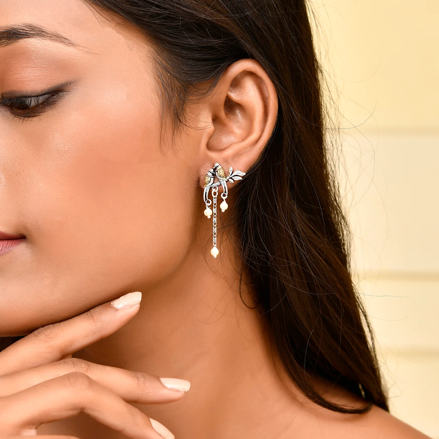Qasbah Tota Maina Oxidised Two Tone Stud Earrings - Image 2