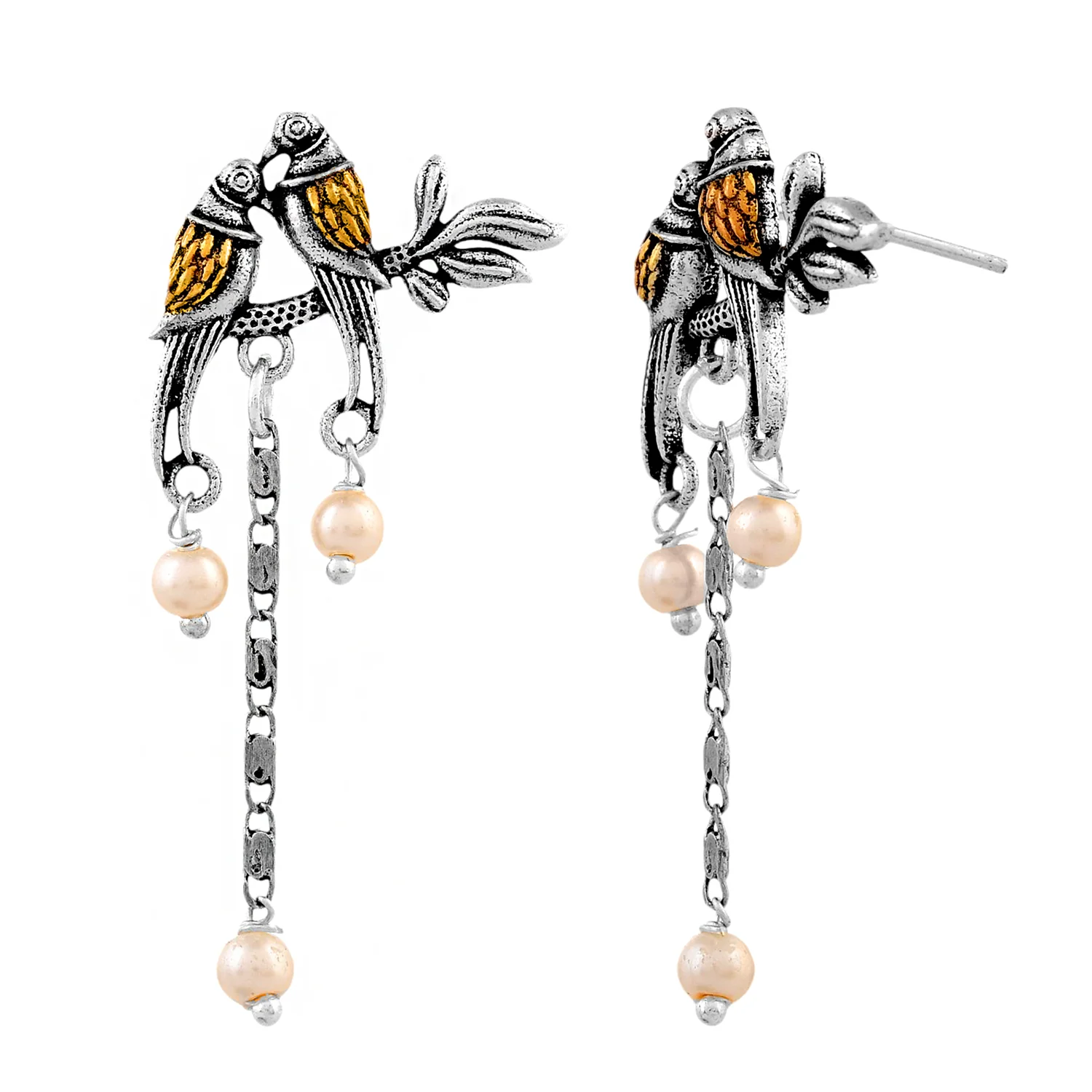 Qasbah Tota Maina Oxidised Two Tone Stud Earrings - Image 3