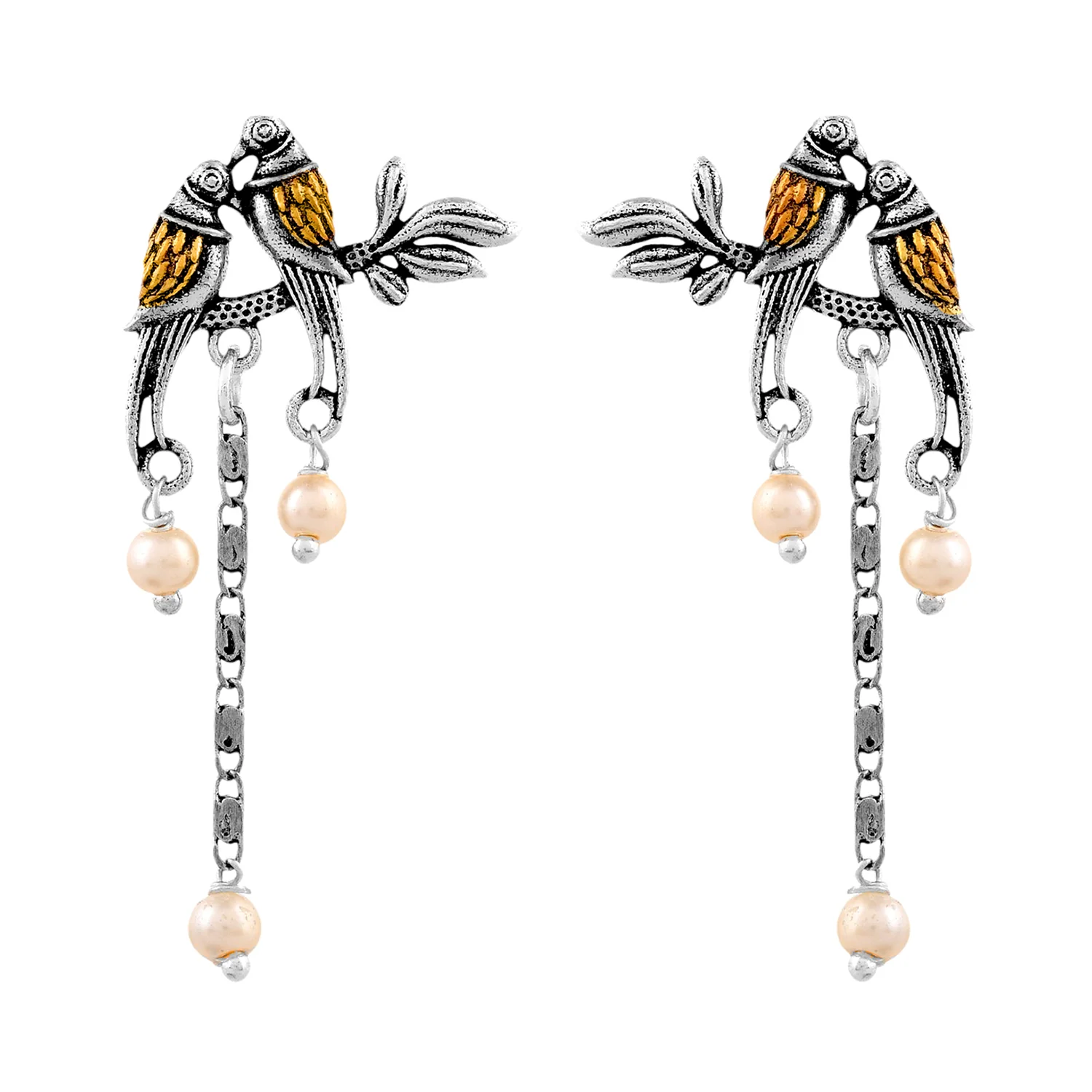Qasbah Tota Maina Oxidised Two Tone Stud Earrings - Image 4