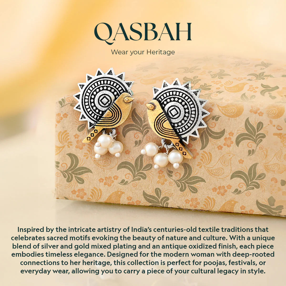 Qasbah Tota Maina Oxidised Two Tone Stud Earrings - Image 5