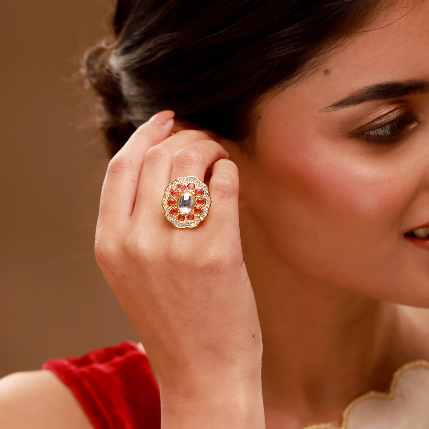 Queens of Rajasthan Swarni Statement Ring - Image 3