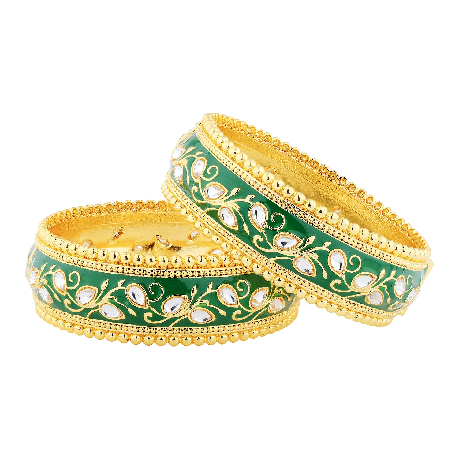 Queens of Rajasthan Zariya Green Openable Bangles - Image 4