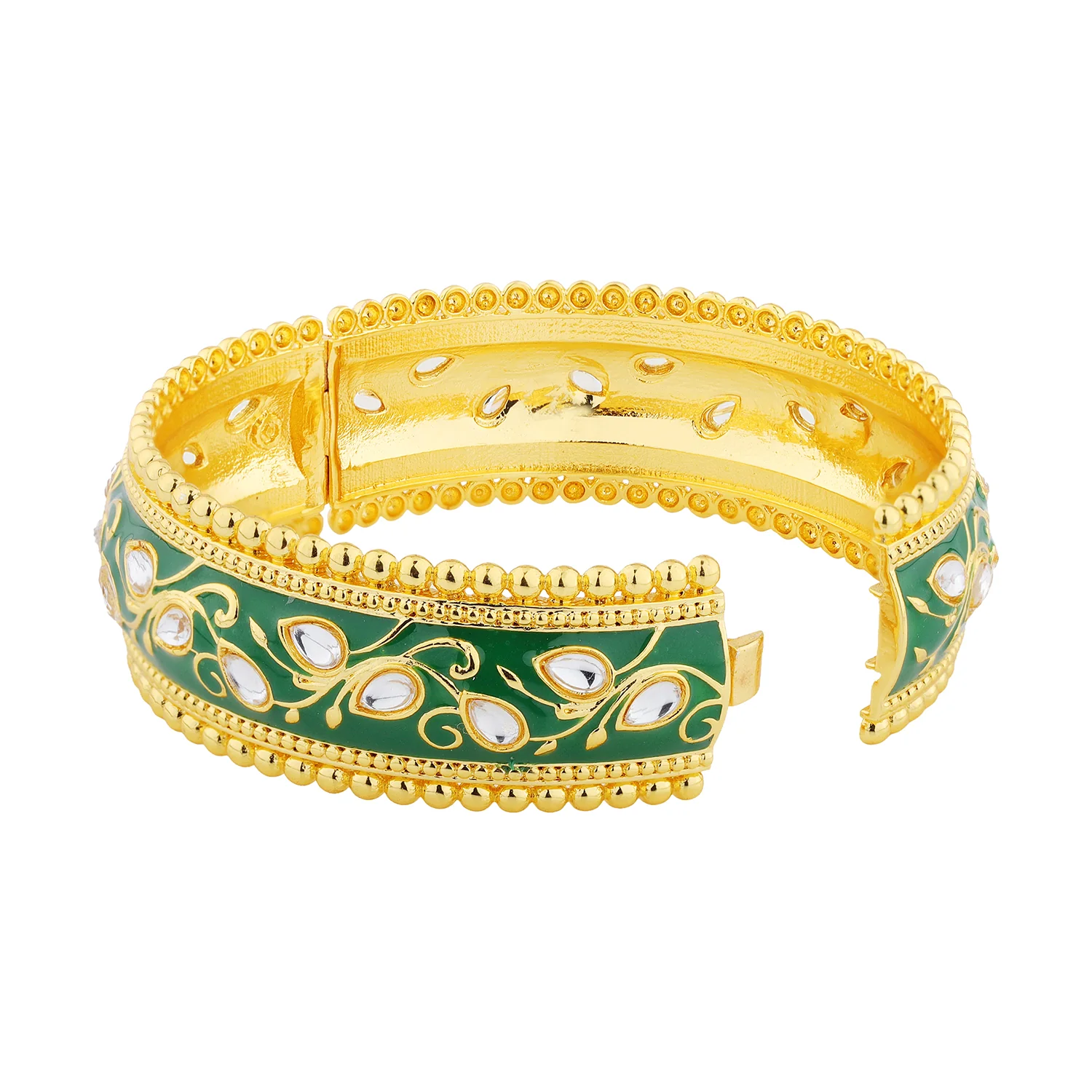 Queens of Rajasthan Zariya Green Openable Bangles - Image 5