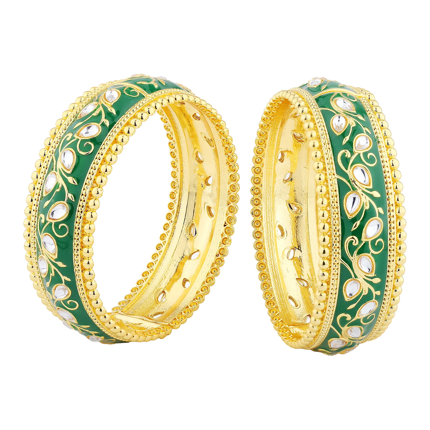 Queens of Rajasthan Zariya Green Openable Bangles - Image 6