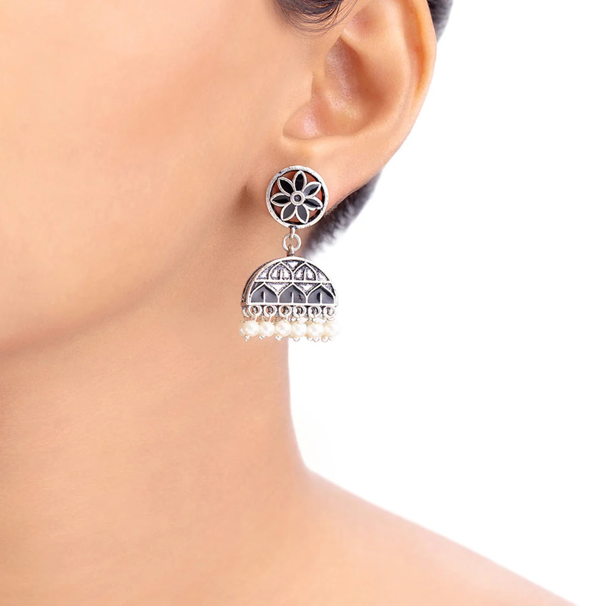 Rangabati Floral Faux Pearls Earrings - Image 2