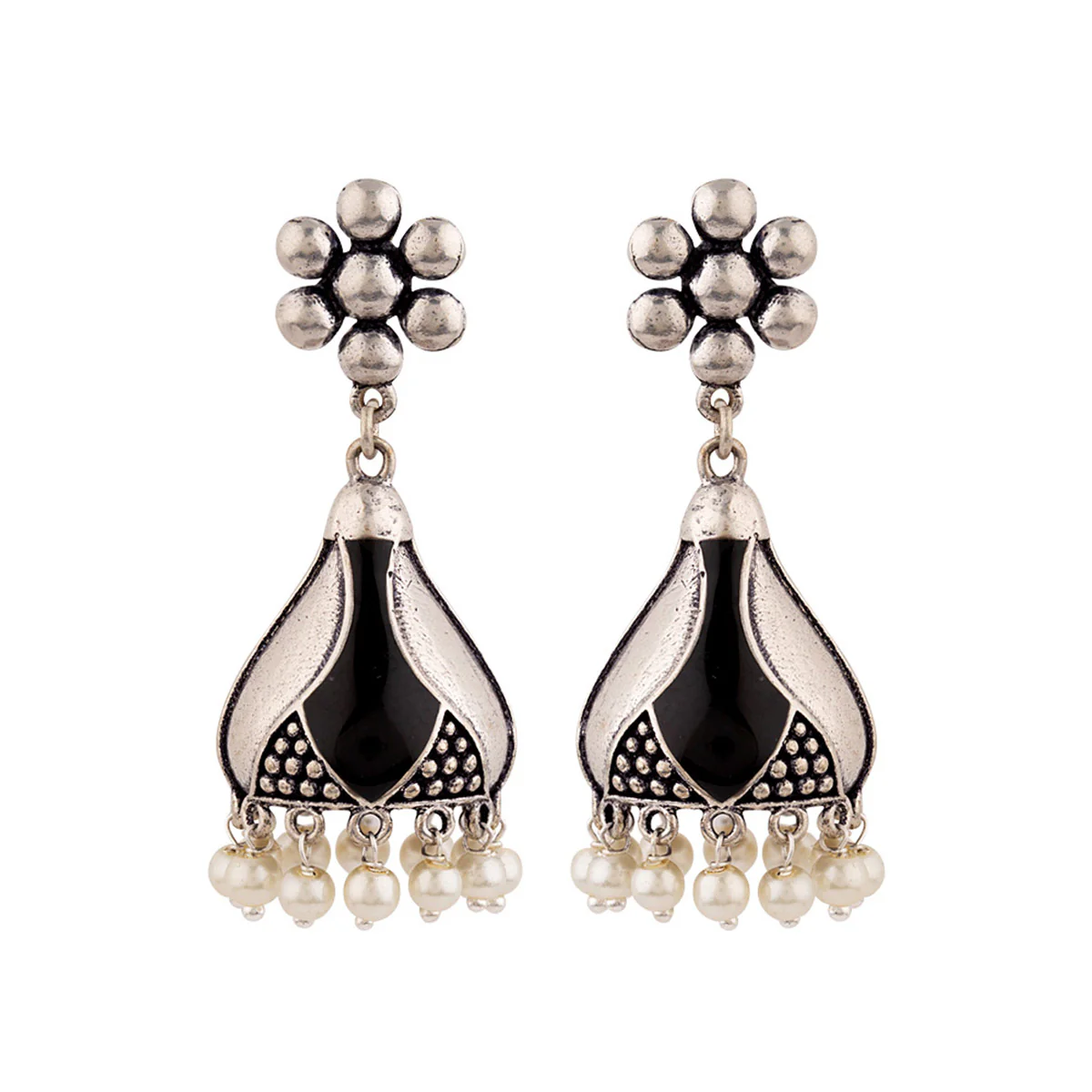 Rangabati Floral Oxidized Silver Plated Earrings - Image 3
