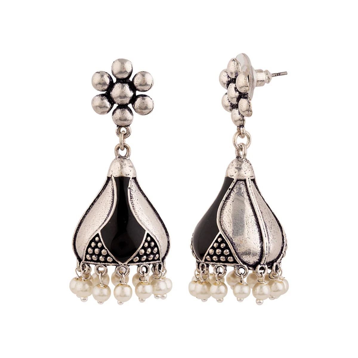 Rangabati Floral Oxidized Silver Plated Earrings - Image 4