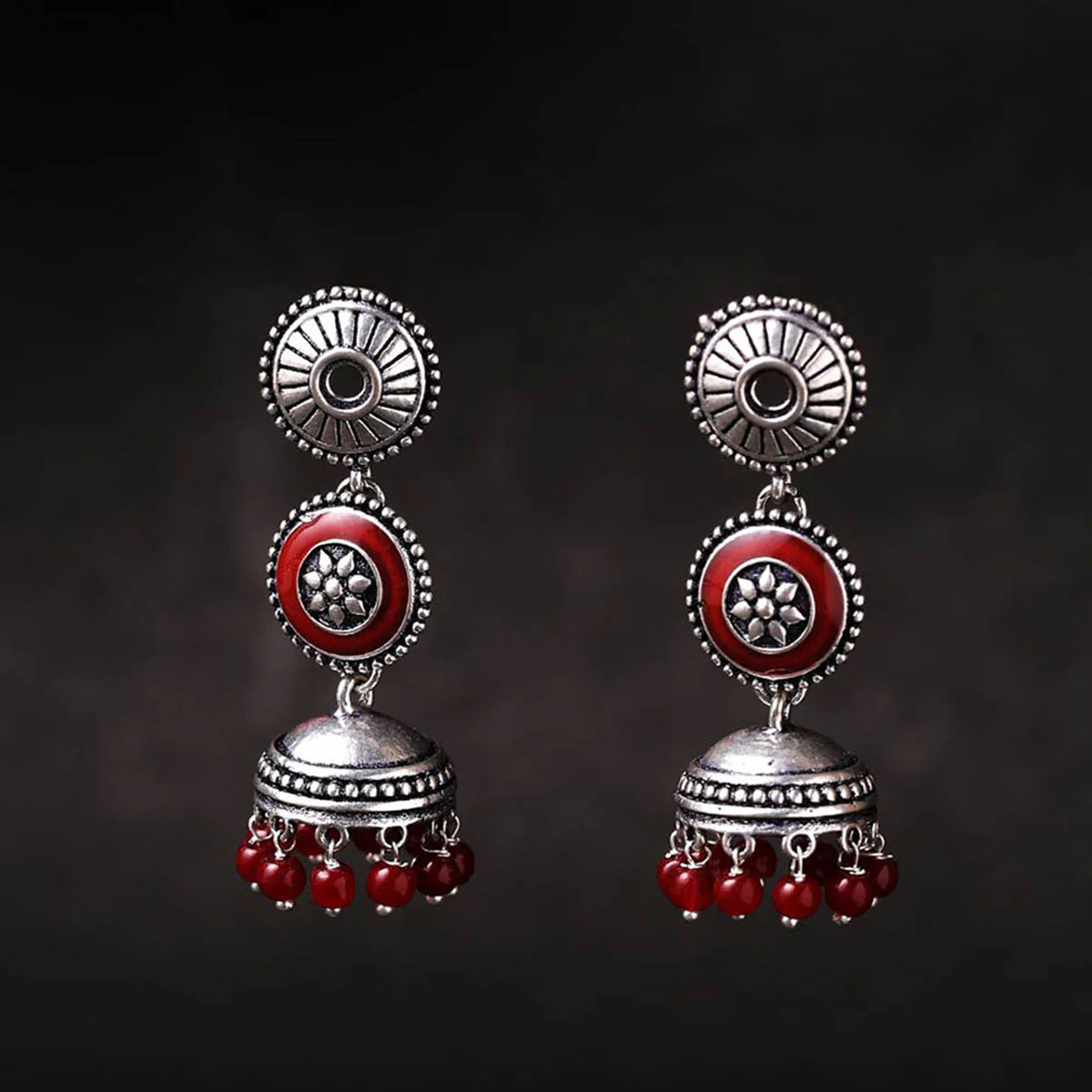 Rangabati Layered Maroon Beads Earrings
