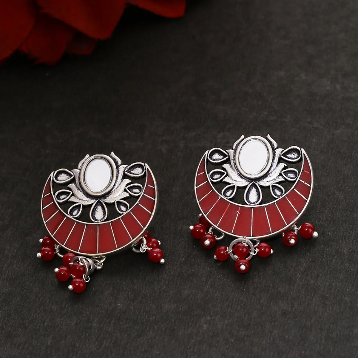 Rangabati Maroon Beads Earrings