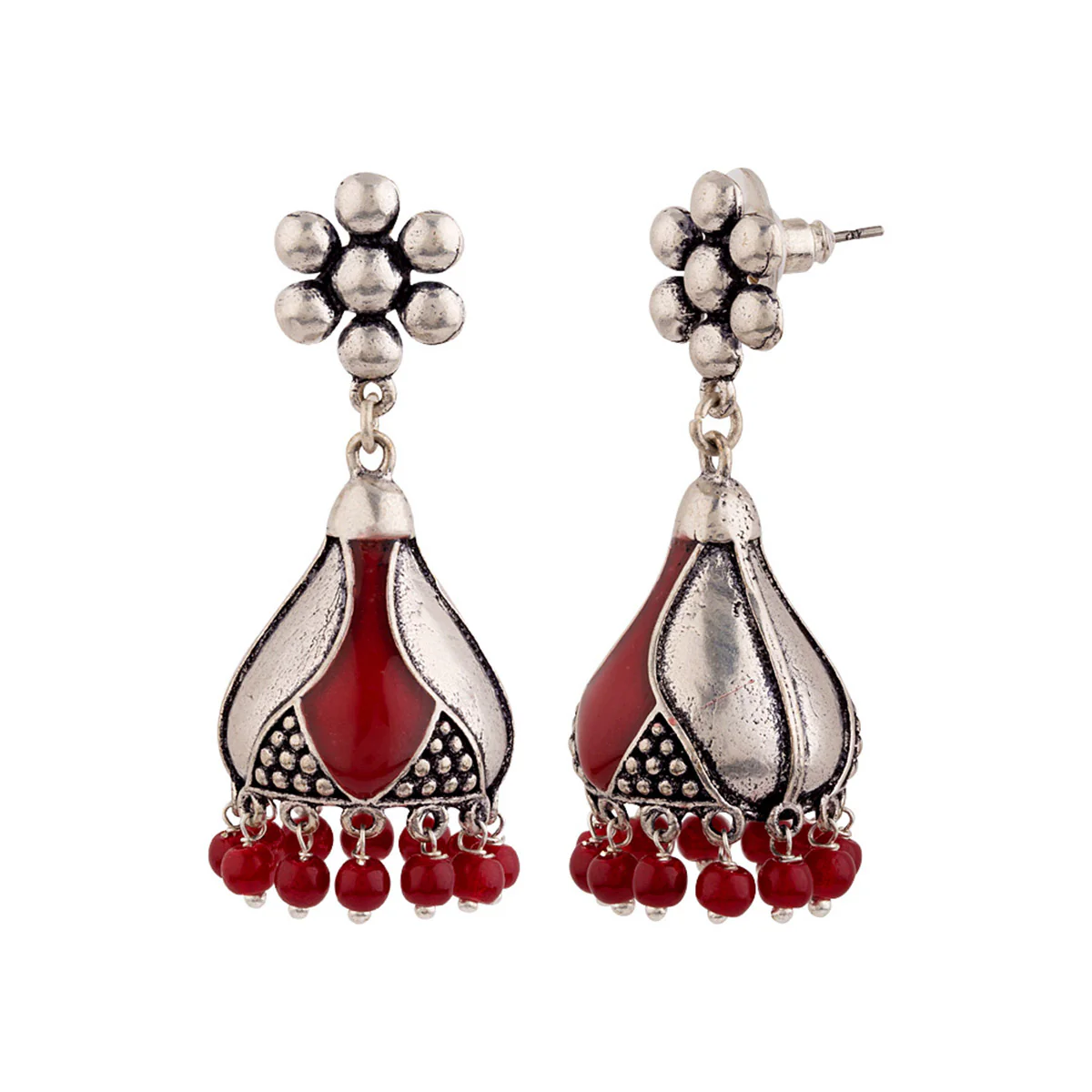 Rangabati Maroon Embellishments Jhumka Earrings - Image 4