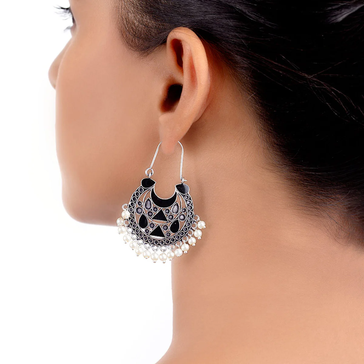 Rangabati Oxidized Silver Plated Earrings - Image 2