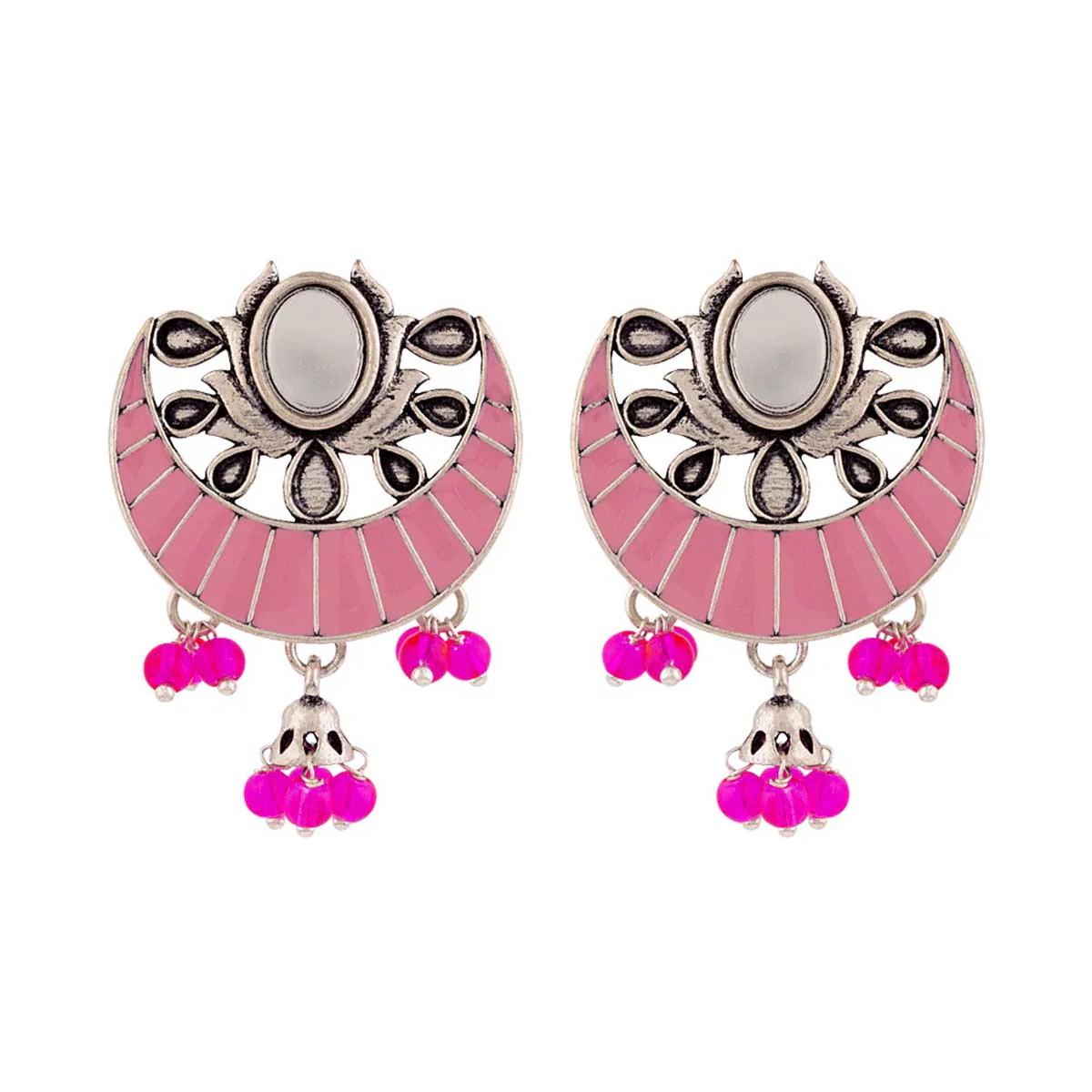 Rangabati Pink Beads and Mirrors Earrings - Image 3